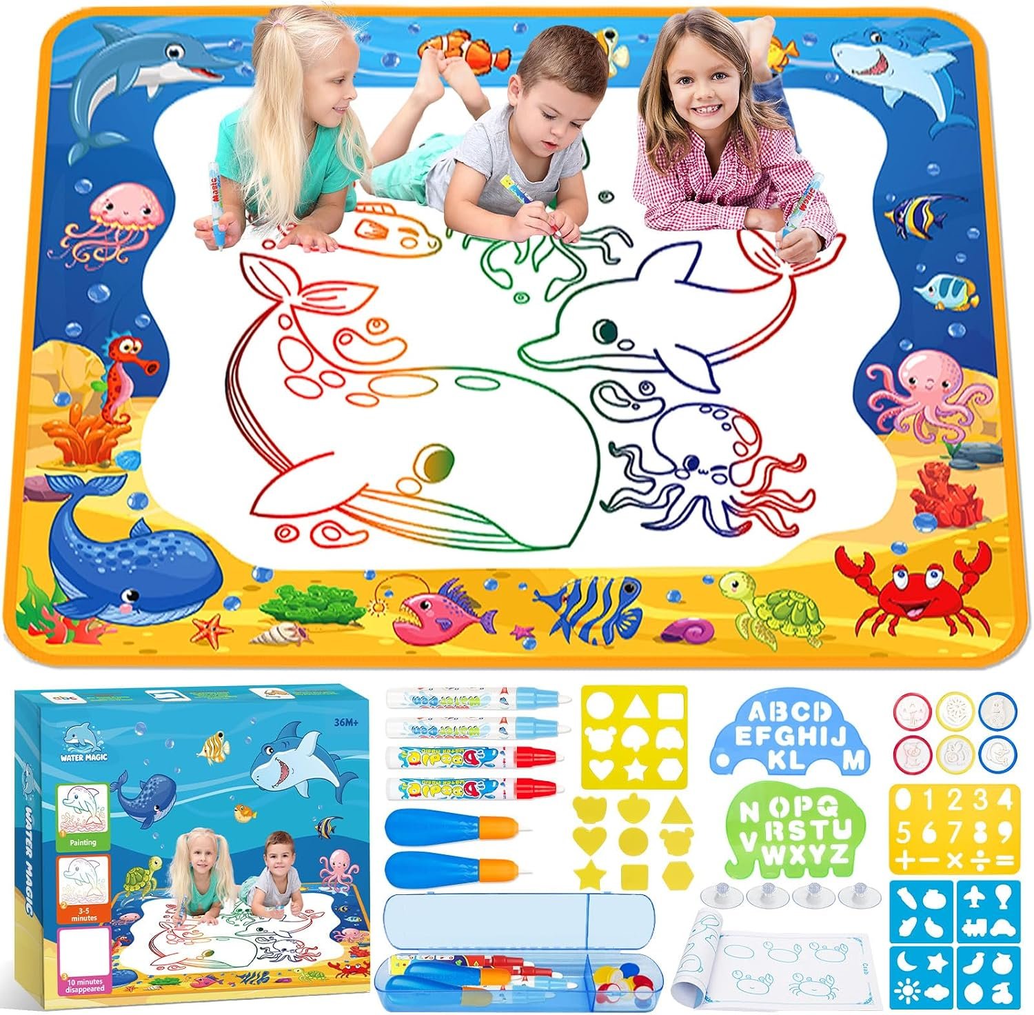 Water Doodle Mat 48 X 40 Inches Extra Large Water Drawing Mat Extra Large Magic Drawing Doodling Mat Coloring Mat Educational Toys Toddlers Boys Girls Age 3 4 5 6 7 8 Year Old