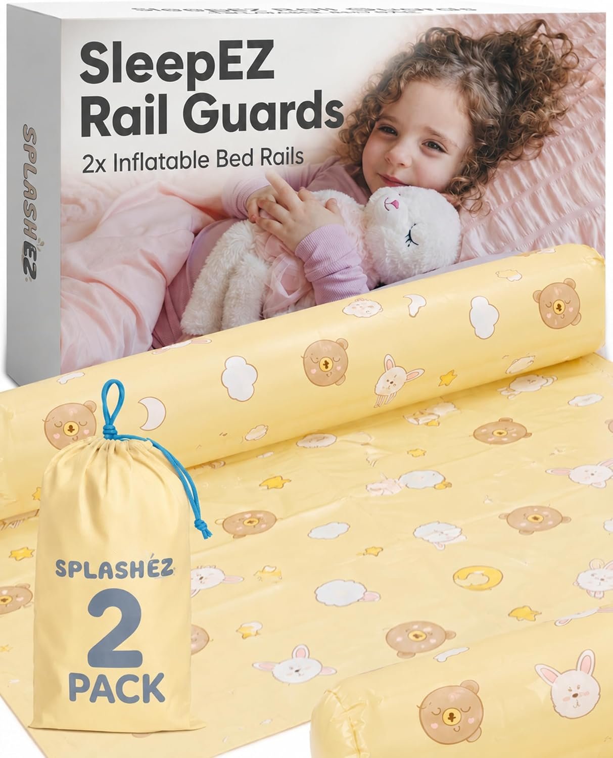 SplashEZ Inflatable Bed Rails for Toddlers, 2-Pack Travel Bed Bumpers