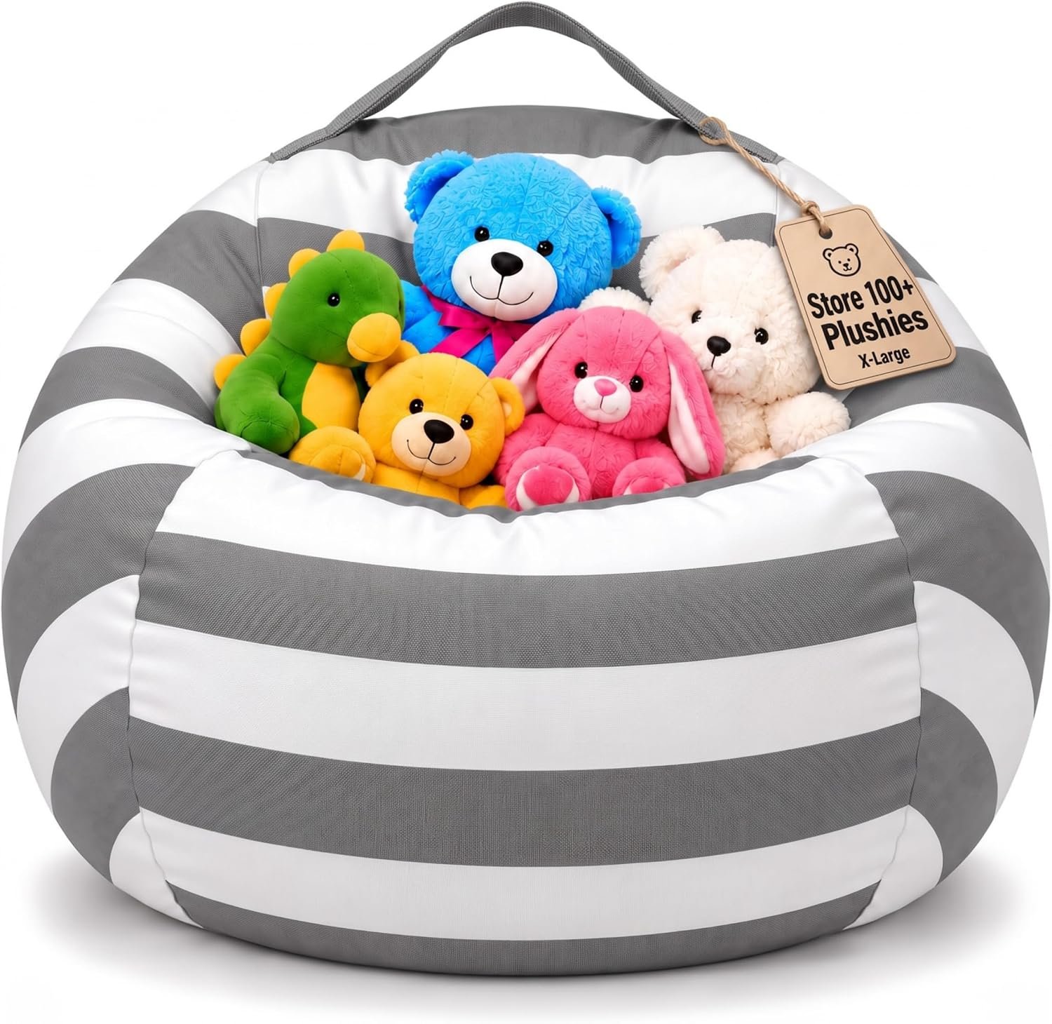 Amzlink® Stuffed Animal Storage Bean Bag Chair Cover for Kids – Stuffable Zipper Beanbag for Organizing Children Plush Toys, Heavy Duty Cotton Canvas, Ideal for Bedroom Classroom(X-Large for Kids)