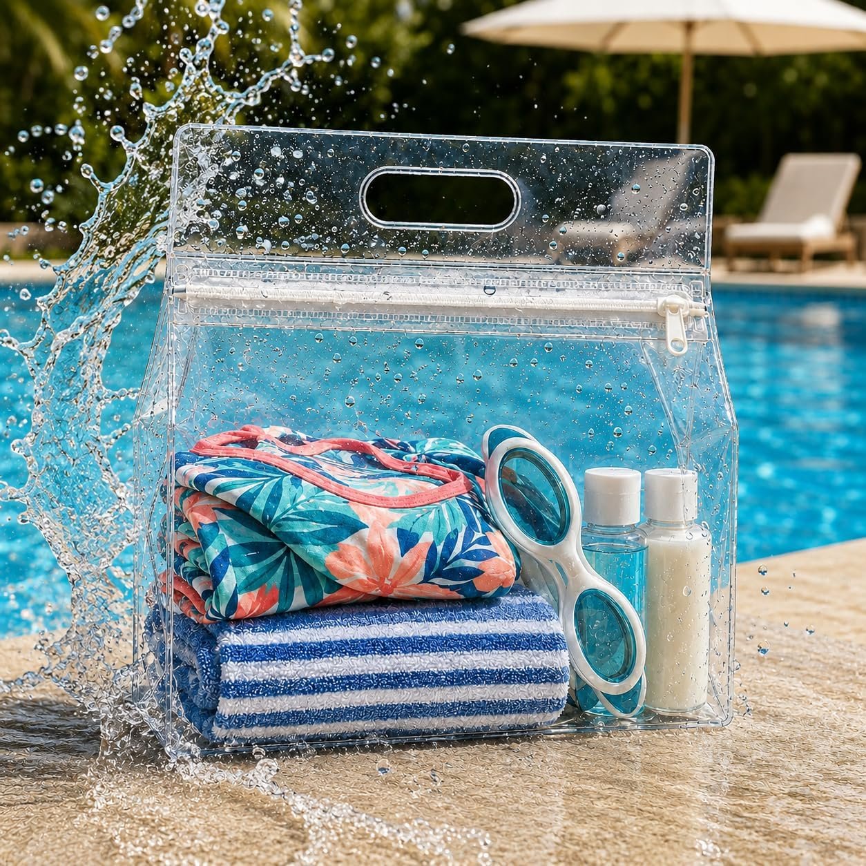 Clear Waterproof Swim Bag, 11 Inch Wet Bag for Swimsuits, Beach and Pool