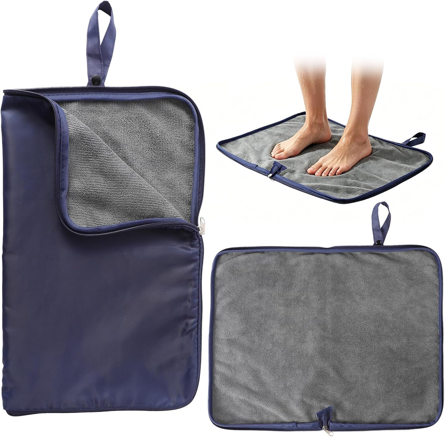 Wet Dry Bag 2-in-1 with Embedded Fleece Towel Swim Gym Navy Blue