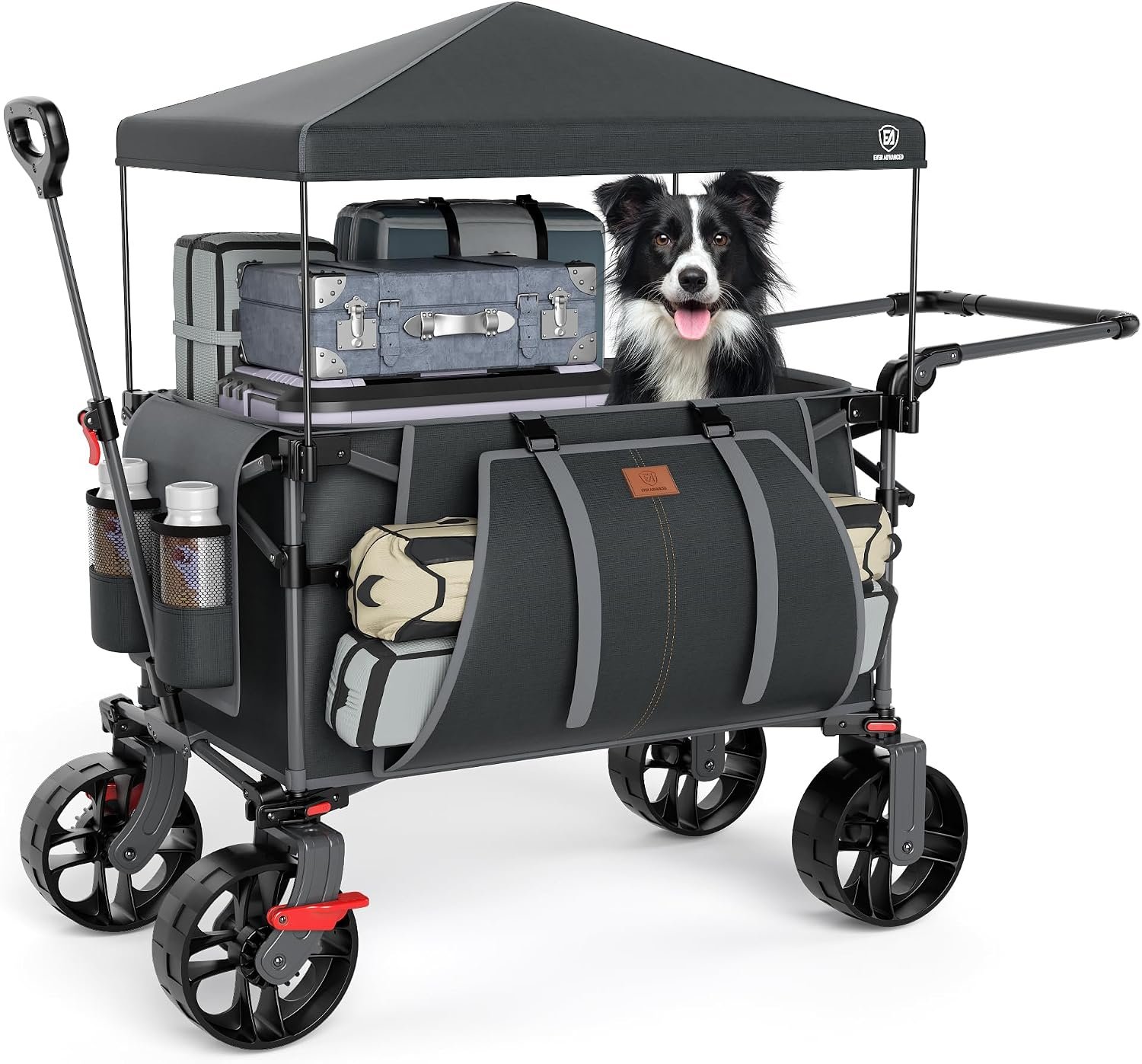 EVER ADVANCED Folding Push Wagon with Canopy, Shopping Cart with Brakes