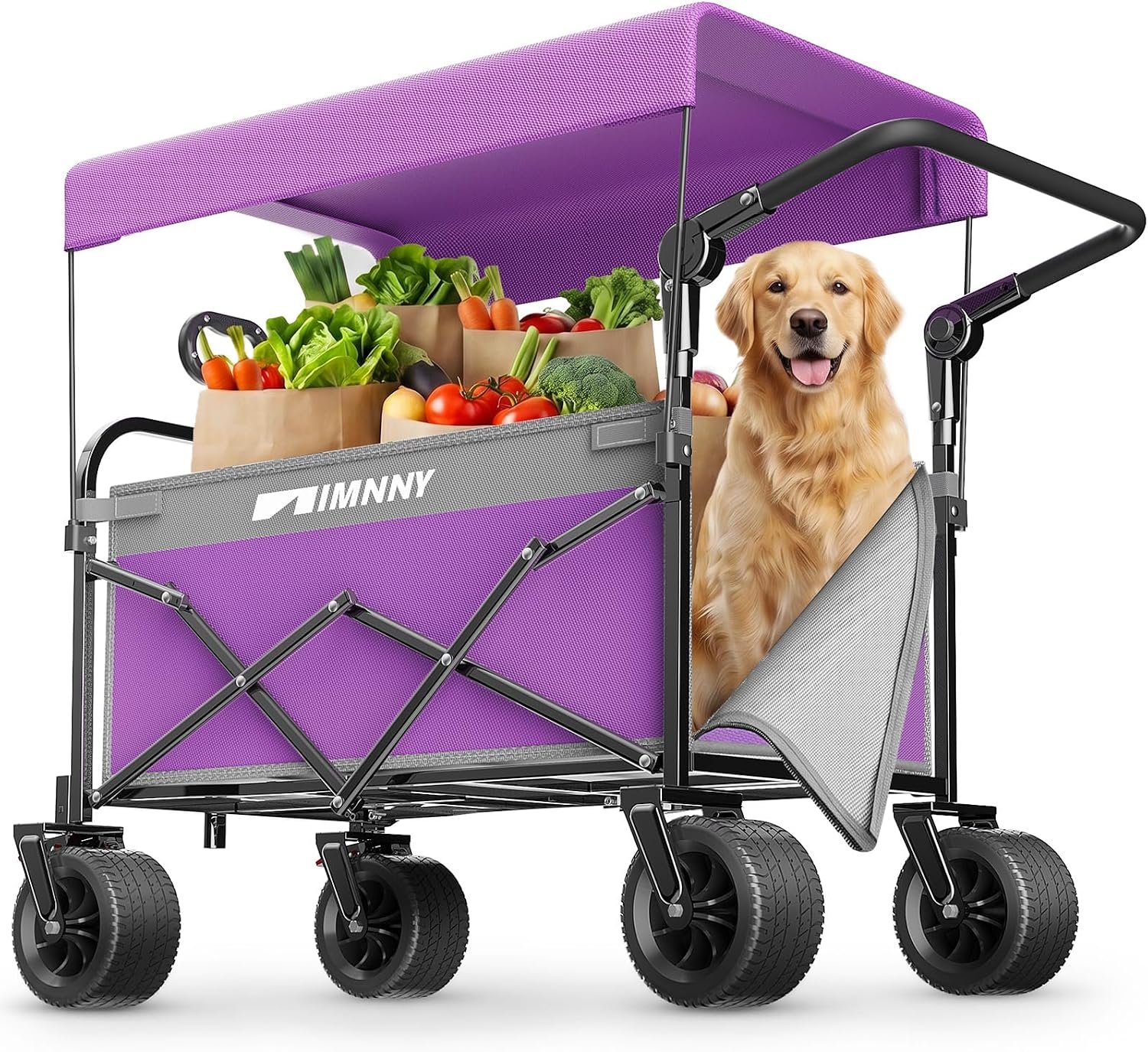 200L Collapsible Wagon with Canopy, Folding Utility Cart Purple