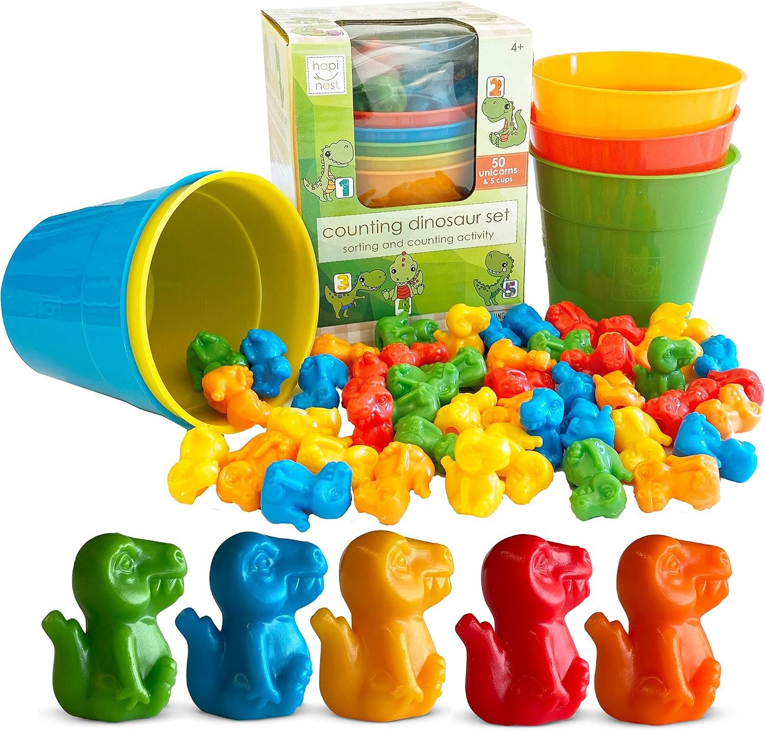Hapinest Dinosaur Math Counters Color Sorting and Counting Activity Set – Educational Learning Games for Toddlers Preschool and Homeschool – Like Counting Bears