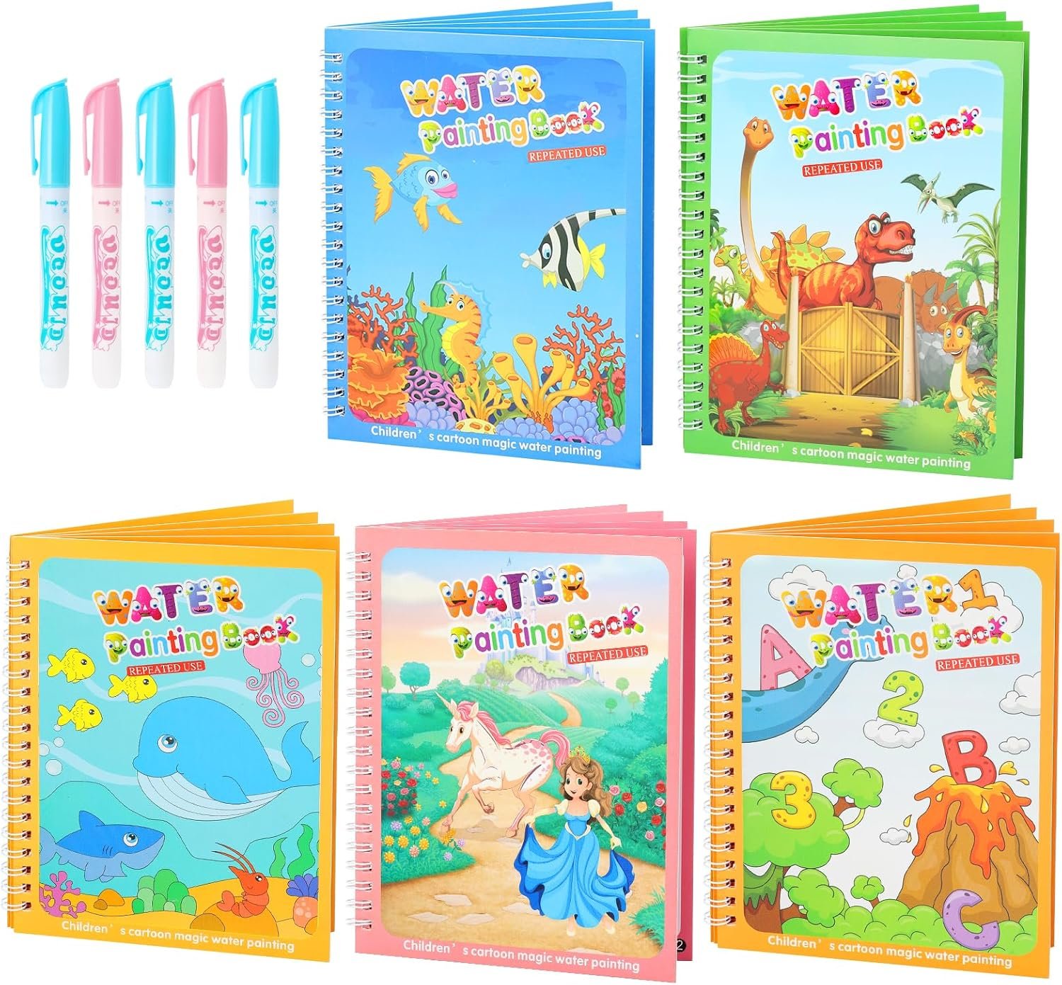 5 Pack Reusable Water Coloring Book for Toddlers