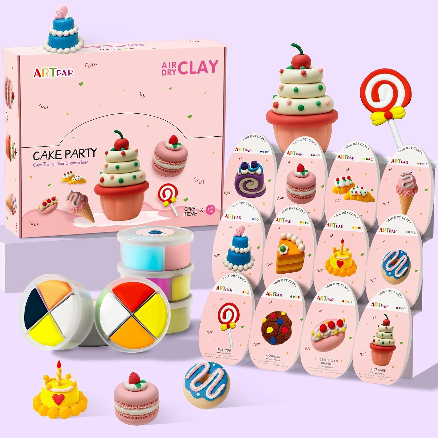 ARTPAR Air Dry Clay Kit,Modeling Clay for Kids,12 Box Cakes Magic Clay Set