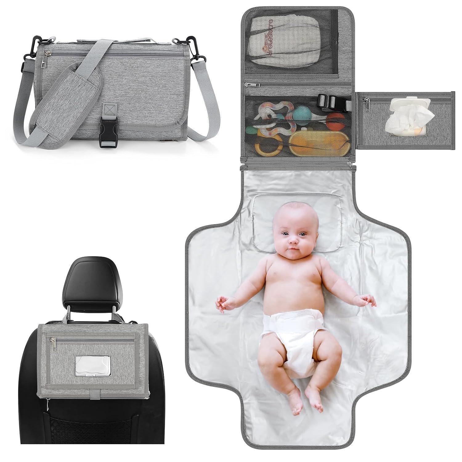 Accmor Portable Diaper Changing Pad, Waterproof Travel Baby Changing Mat, Newborn Essentials Baby Shower Gifts, Grey