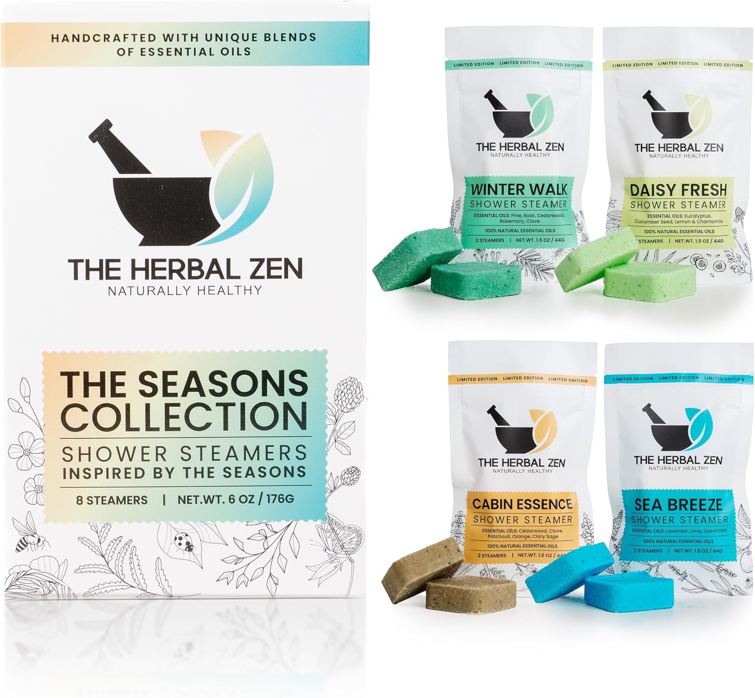 The Herbal Zen Shower Steamers Aromatherapy Pure Essential Oils – 8 Pack