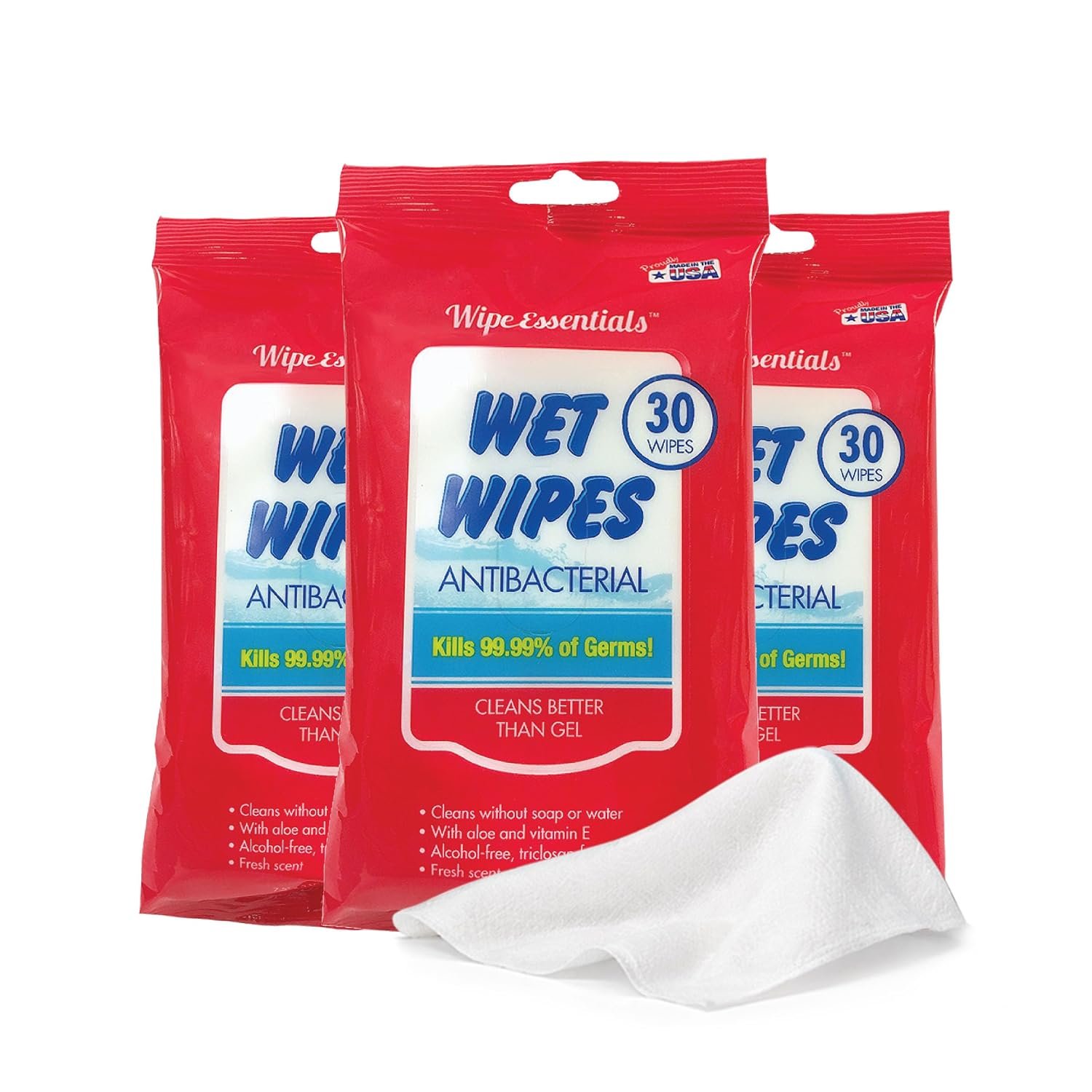 WipeEssentials Hand Sanitizer Wipes for Adults & Kids – 90 Count, 3 Packs
