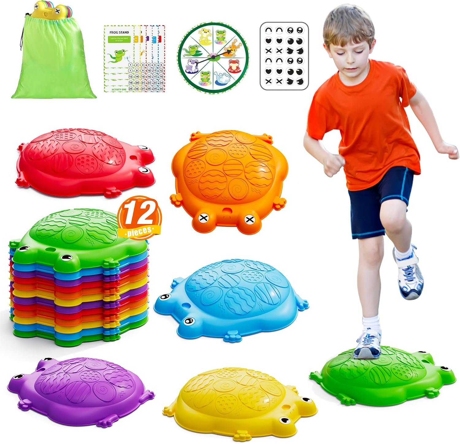 HYES Stepping Stones for Kids, 12PCS Non-Slip Balance Steps Stones