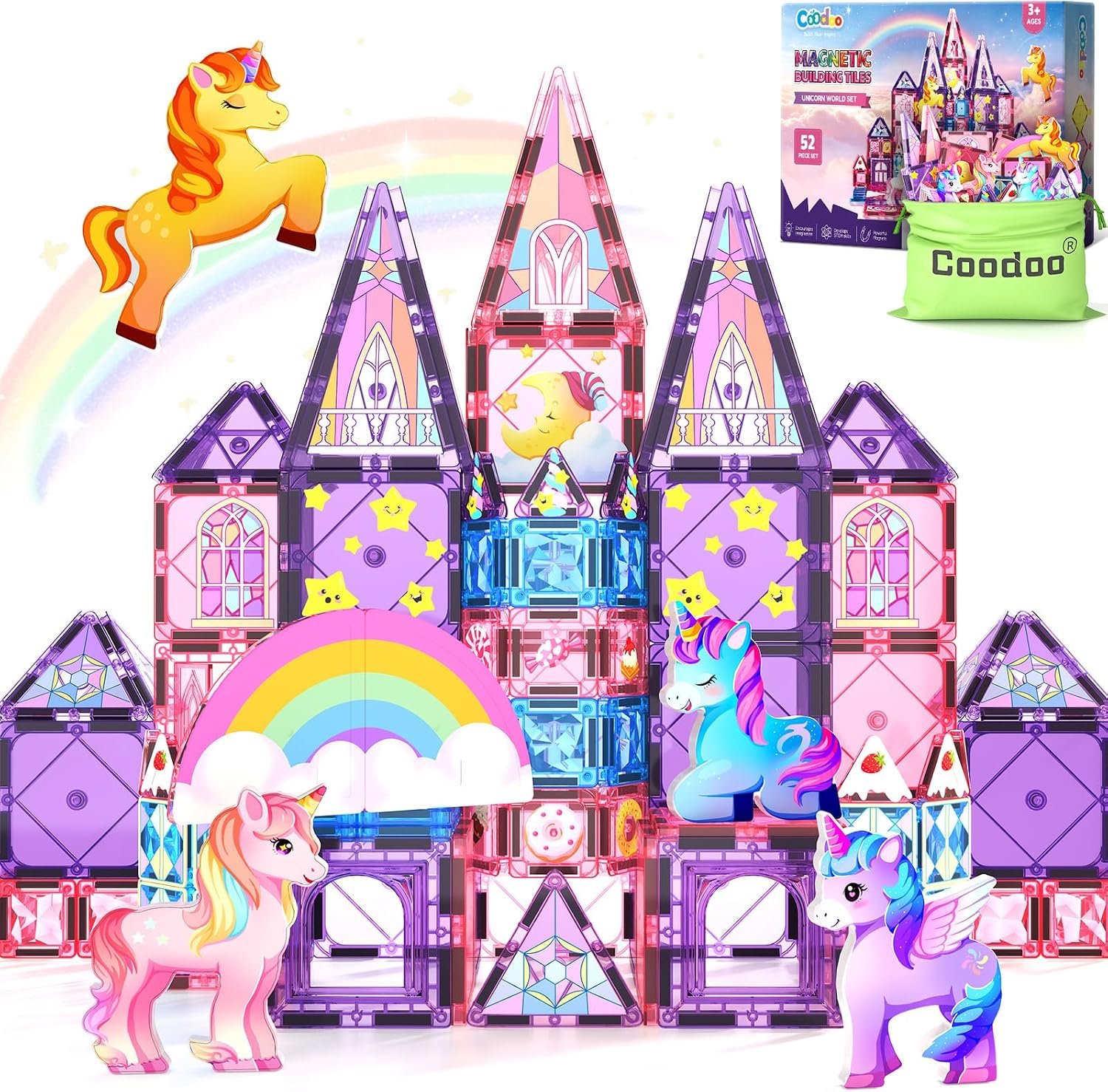 Magnetic Tiles Unicorn Toys for Girls Kids, Princess Magnetic Blocks Castle