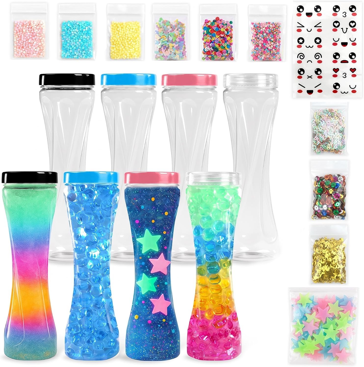 Sensory Bottle Kit – 8 Leakproof 10 oz Plastic Bottles with Caps – Calm Down Bottle DIY Sensory Bottles Fillers – Multisensory Tools for Mindfulness Focus & Creative Sensory Kit