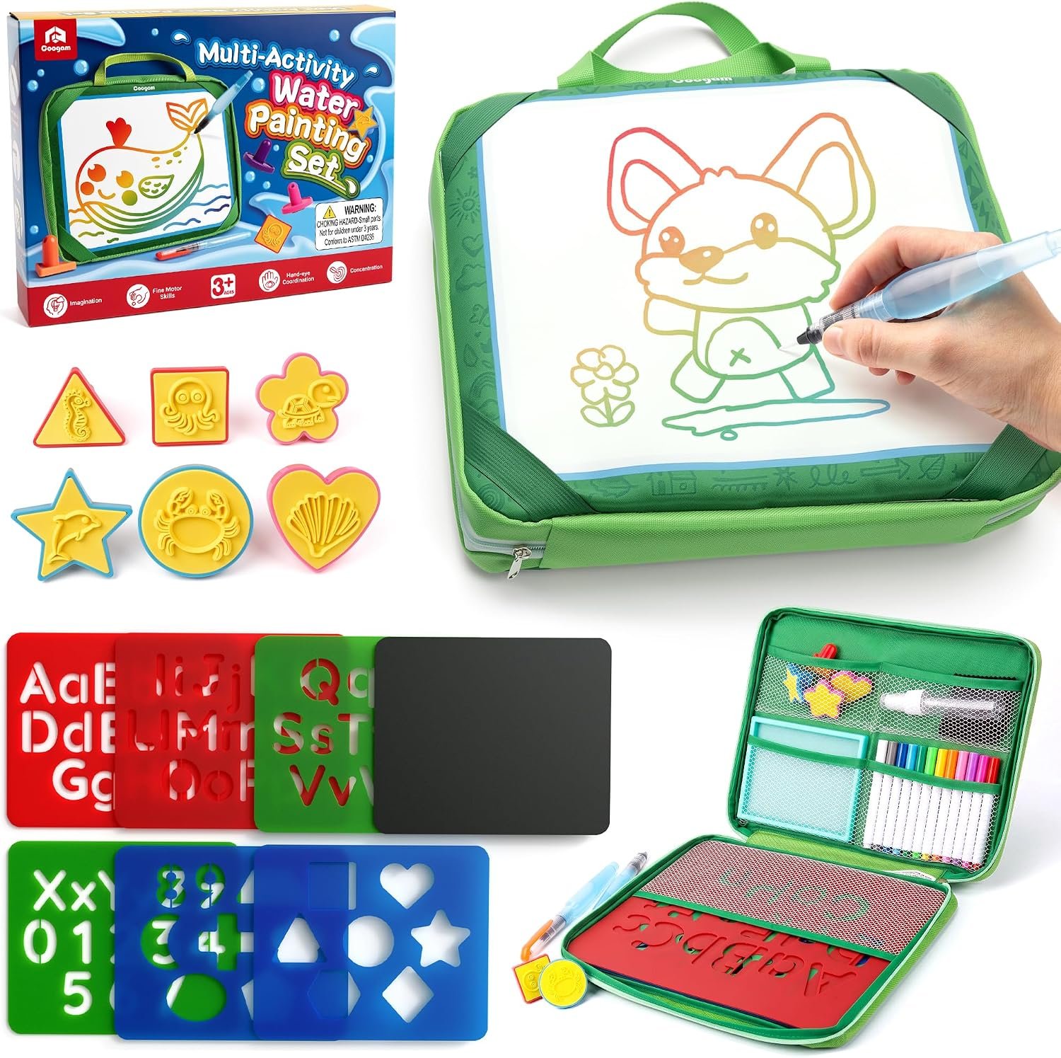 Coogam Take-Along Water Doodle Mat – Reusable Travel Painting Set