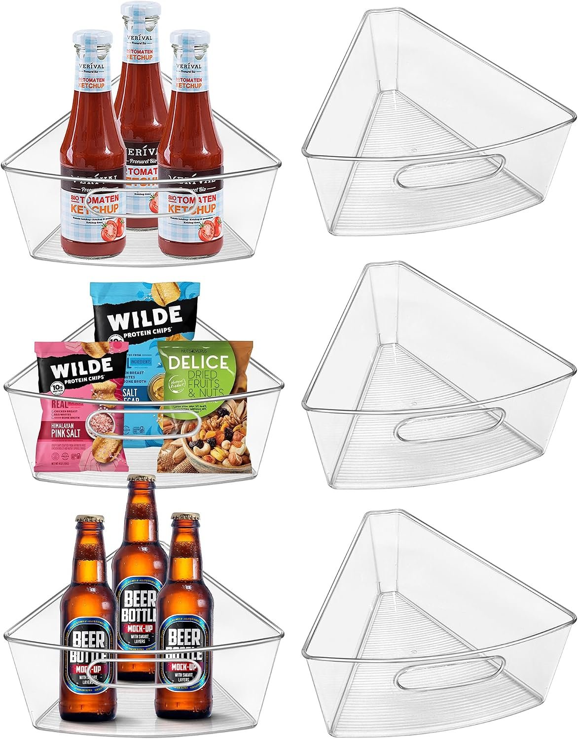 JOWBOOW Lazy Susan Organizer Bins for 26″-27″ Diameter Corner Cabinet Lazy Susan, 6 Pack, Clear Plastic Cabinet and Pantry Storage Bin, 1/8 Wedge-Food Safe, BPA Free