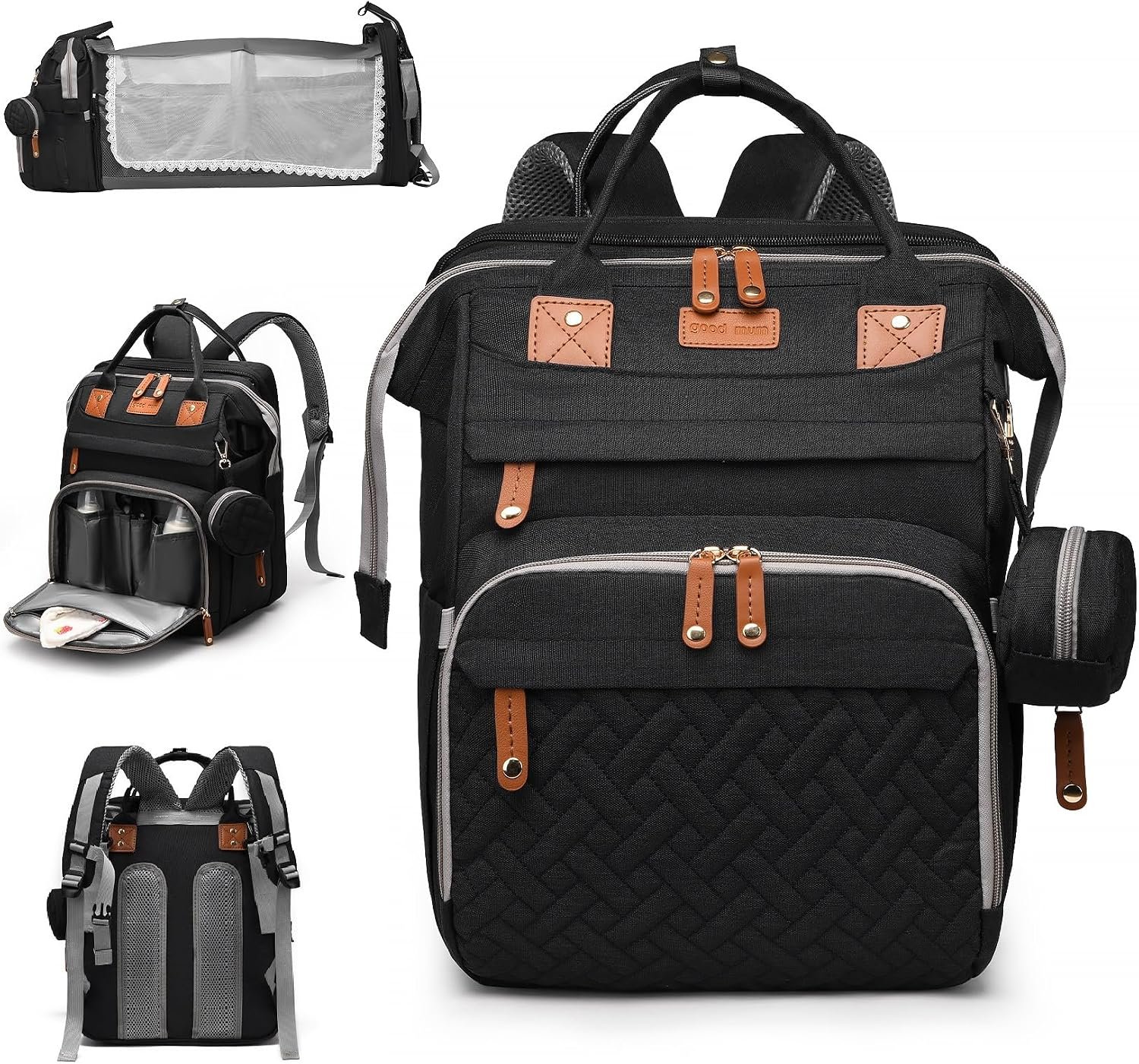 Baby Diaper Bags Backpack with Changing Station(Up-Black)