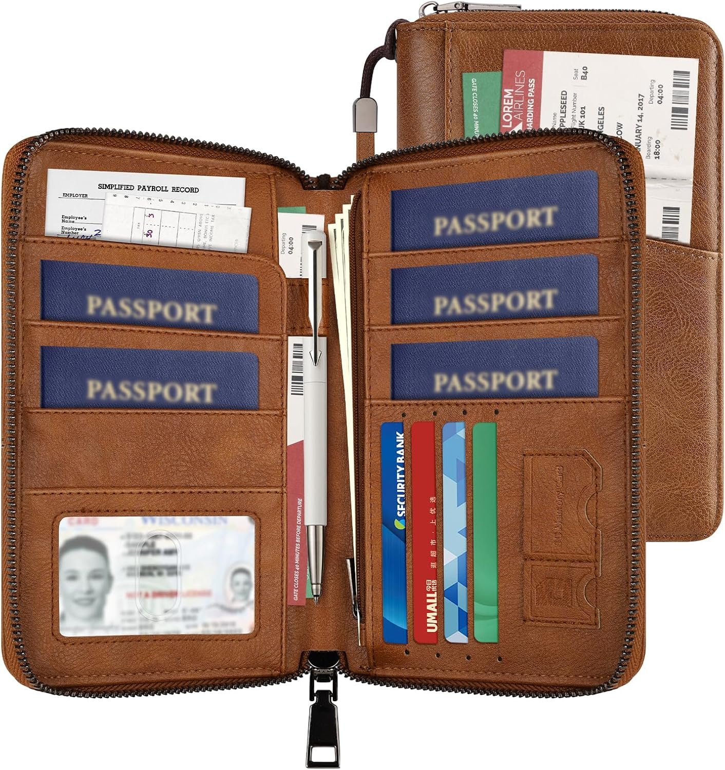 Likesing Family Passport Holder for 5, RFID Multiple Passport Holder-Brown