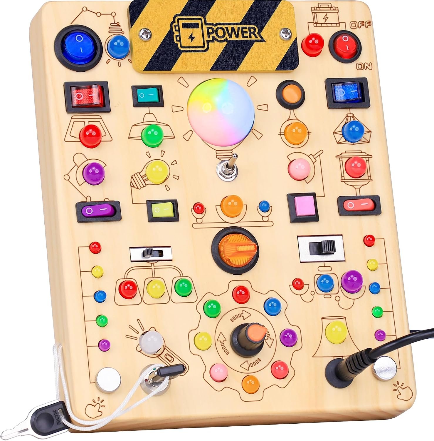 RichBoy Busy Boards, Lights Switch-Style, Wooden, 59-in-1, Large