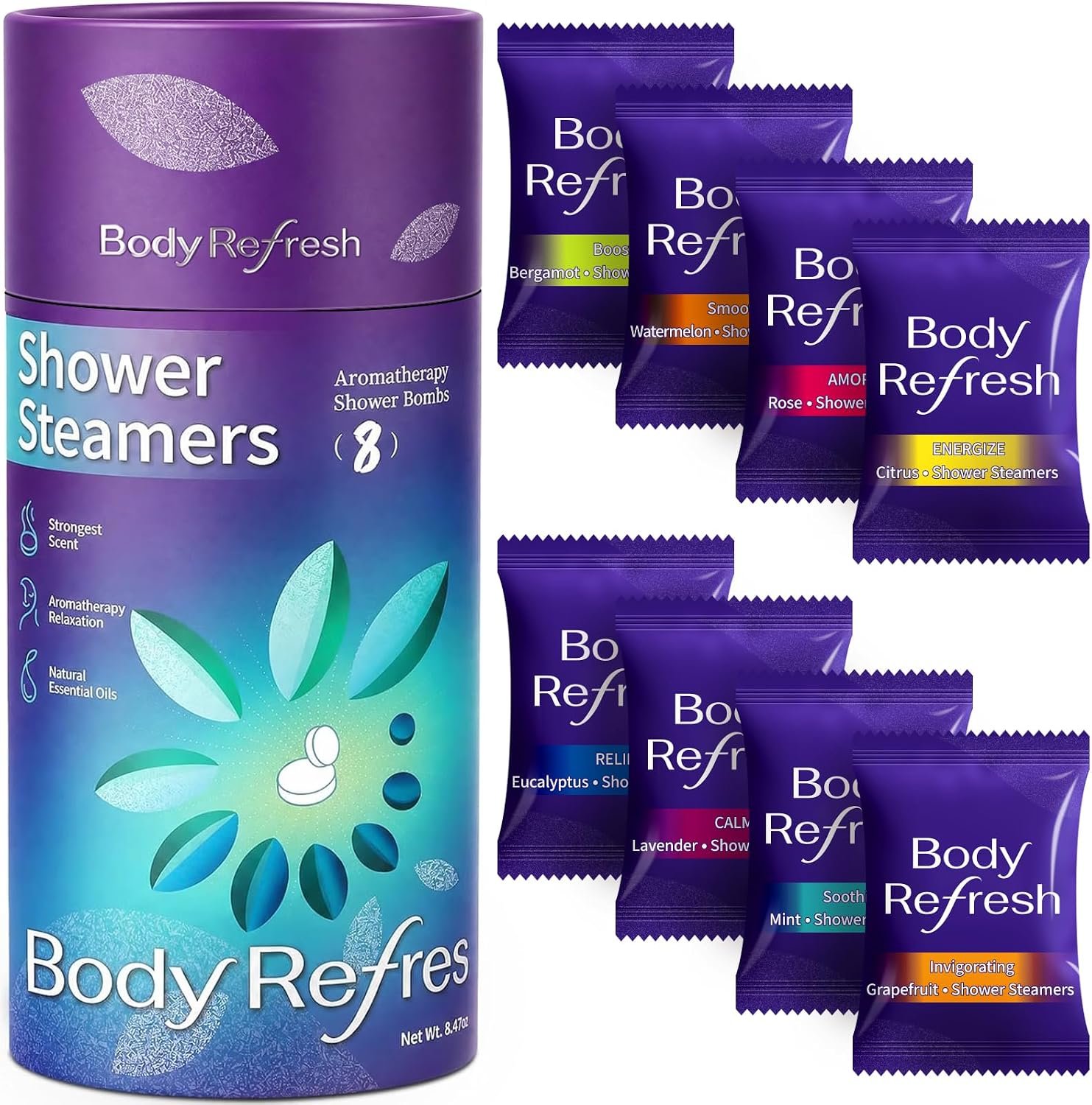 Shower Steamers Aromatherapy 8 Pack – Stocking Stuffers for Women Adults Teens, Boo Basket Stuffers,Christmas Gift for Women, White Elephant Gifts, Shower Bombs for Self Care Relaxation Stress Relief