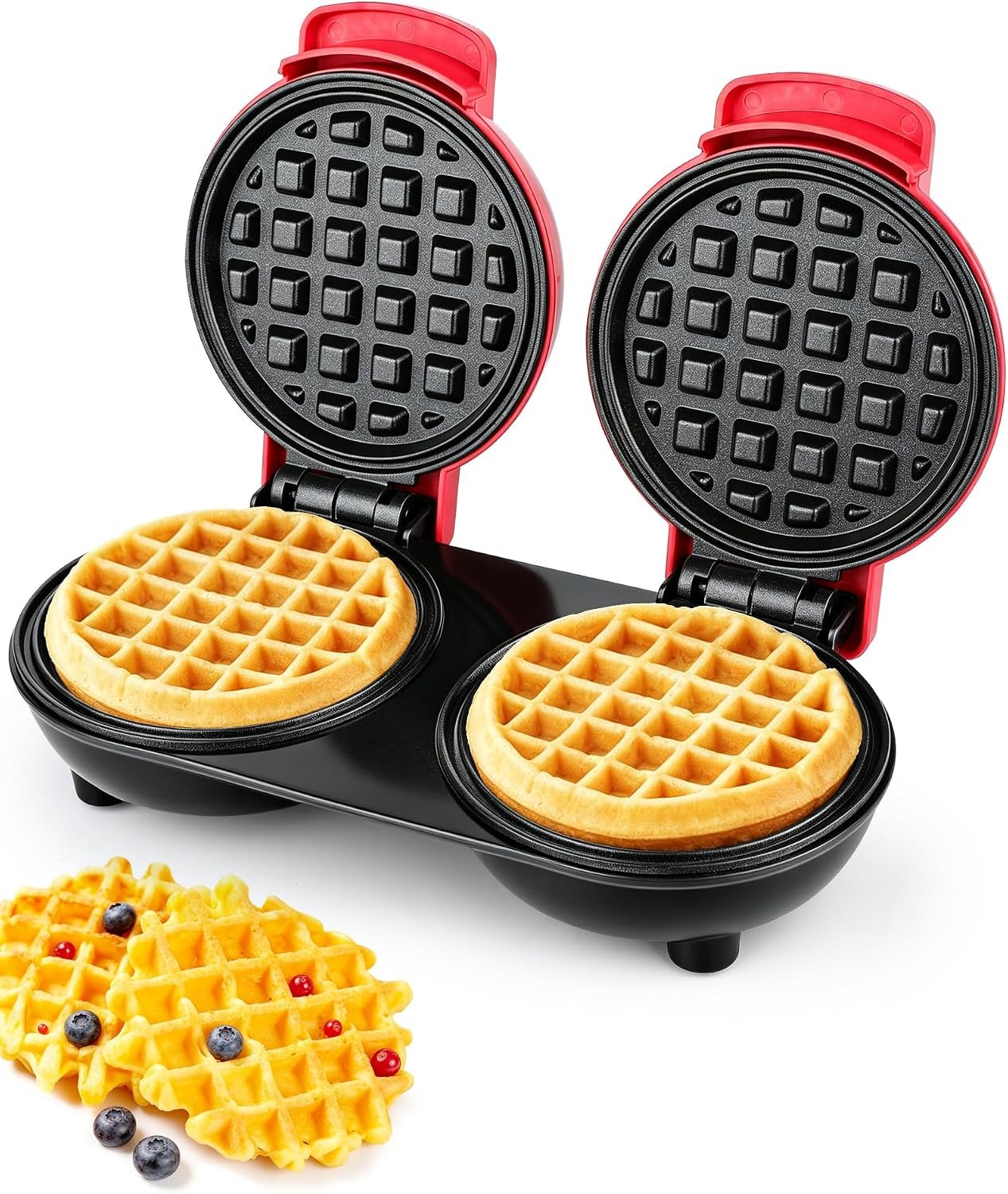Mini Double Waffle Maker, 4″ Dual Non-Strick Waffle Iron for Home Breakfast