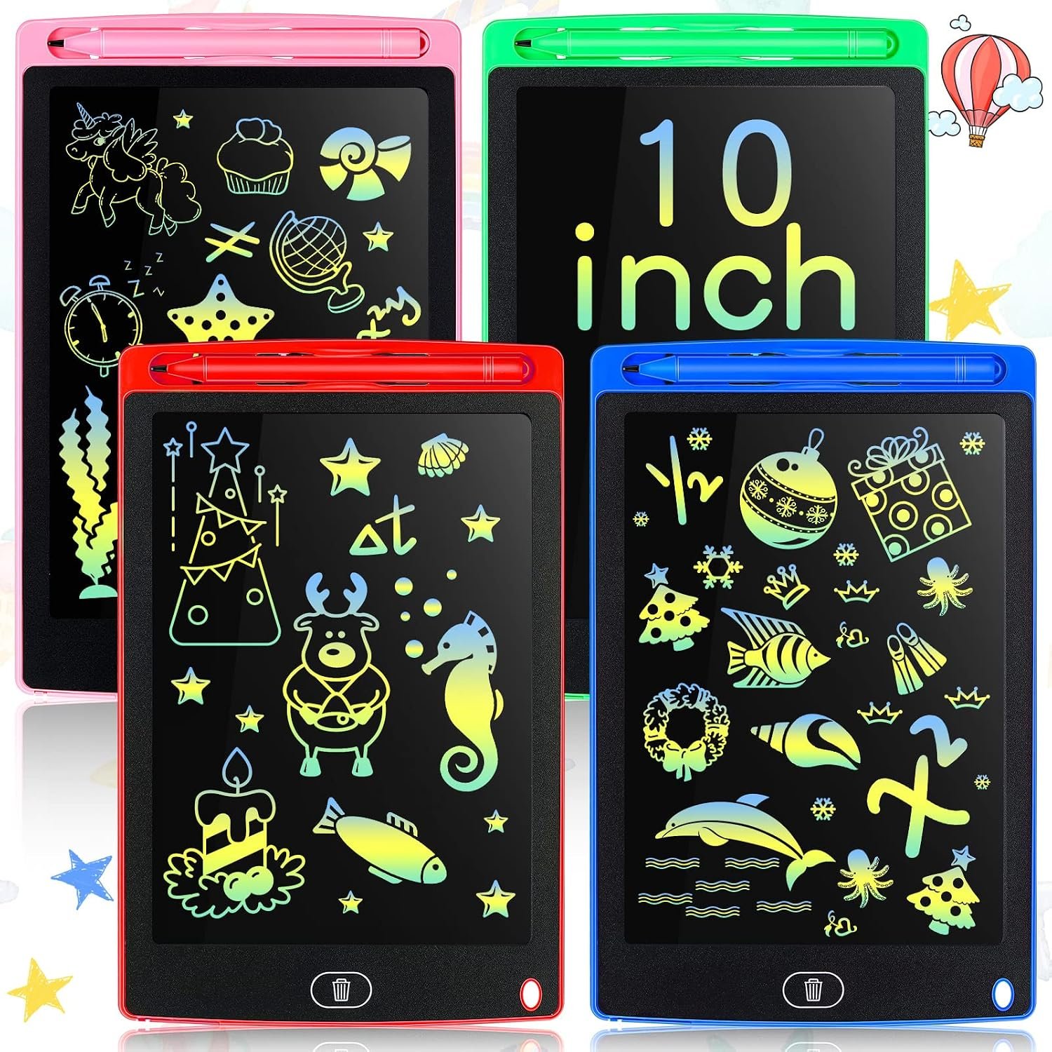 4 Pcs 10 Inch LCD Writing Tablet Doodle Board Electronic Toy, Black Frame