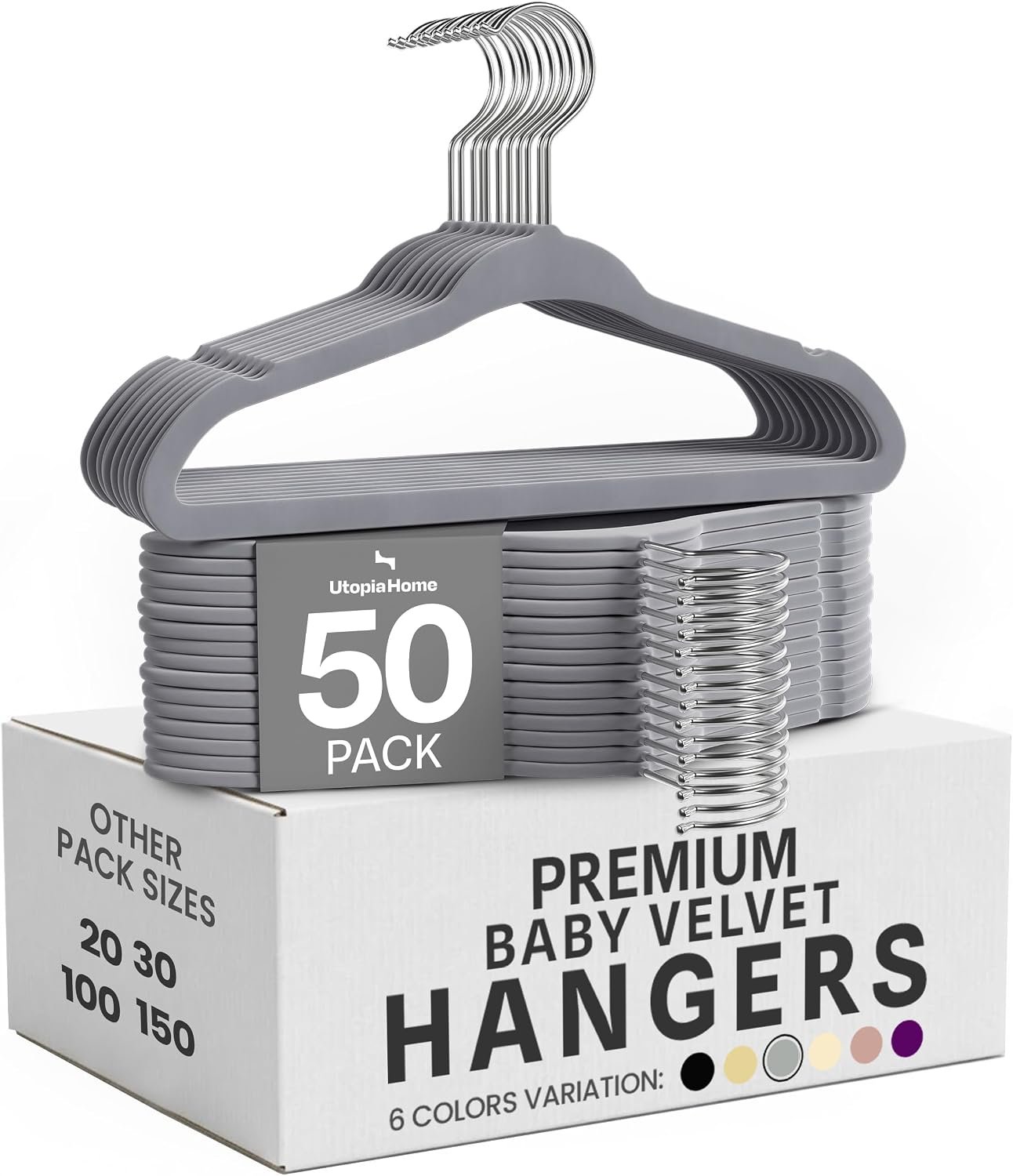Utopia Home Kids Velvet Hanger 50 Pack – 11″ Premium Baby Hangers – Grey