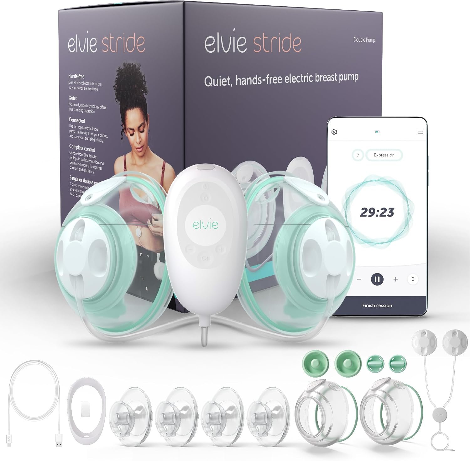 Elvie Stride Hospital-Grade, App-Controlled Breast Pump – Hands-Free, Wearable, Ultra-Quiet & Electric with 2-Modes, 10-Settings & 5oz Capacity per Cup