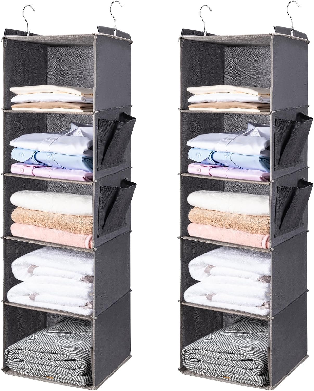 BOOMIBOO Hanging Closet Organize and Shelves,5-Hanging Shelf（2 Pack,Grey）
