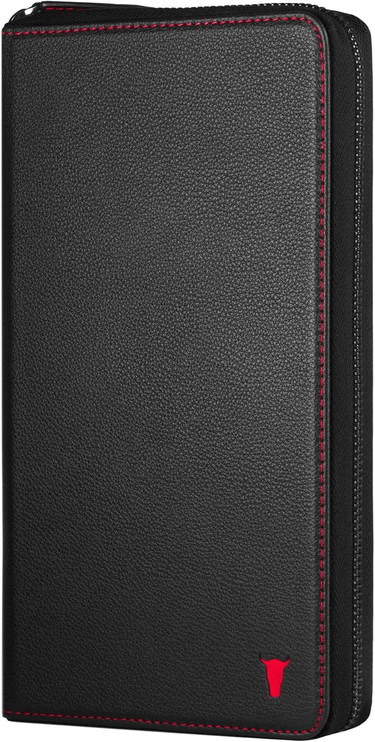 TORRO Premium Leather Family Travel Wallet, RFID Blocking Travel Organizer, Family Passport Holder for 4 Passports, Travel Documents and Cards (Black)