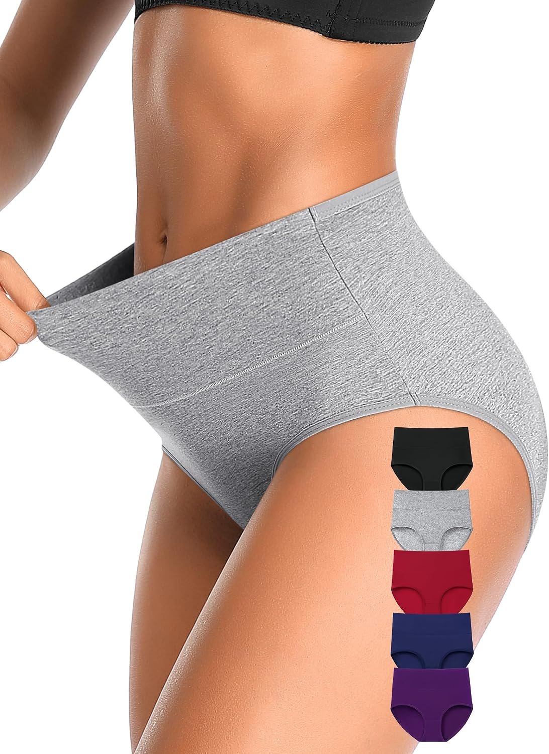 OLIKEME High Waisted Underwear for Women Cotton Slight Tummy Control Panties Postpartum Soft Full Coverage Briefs 5 Pack