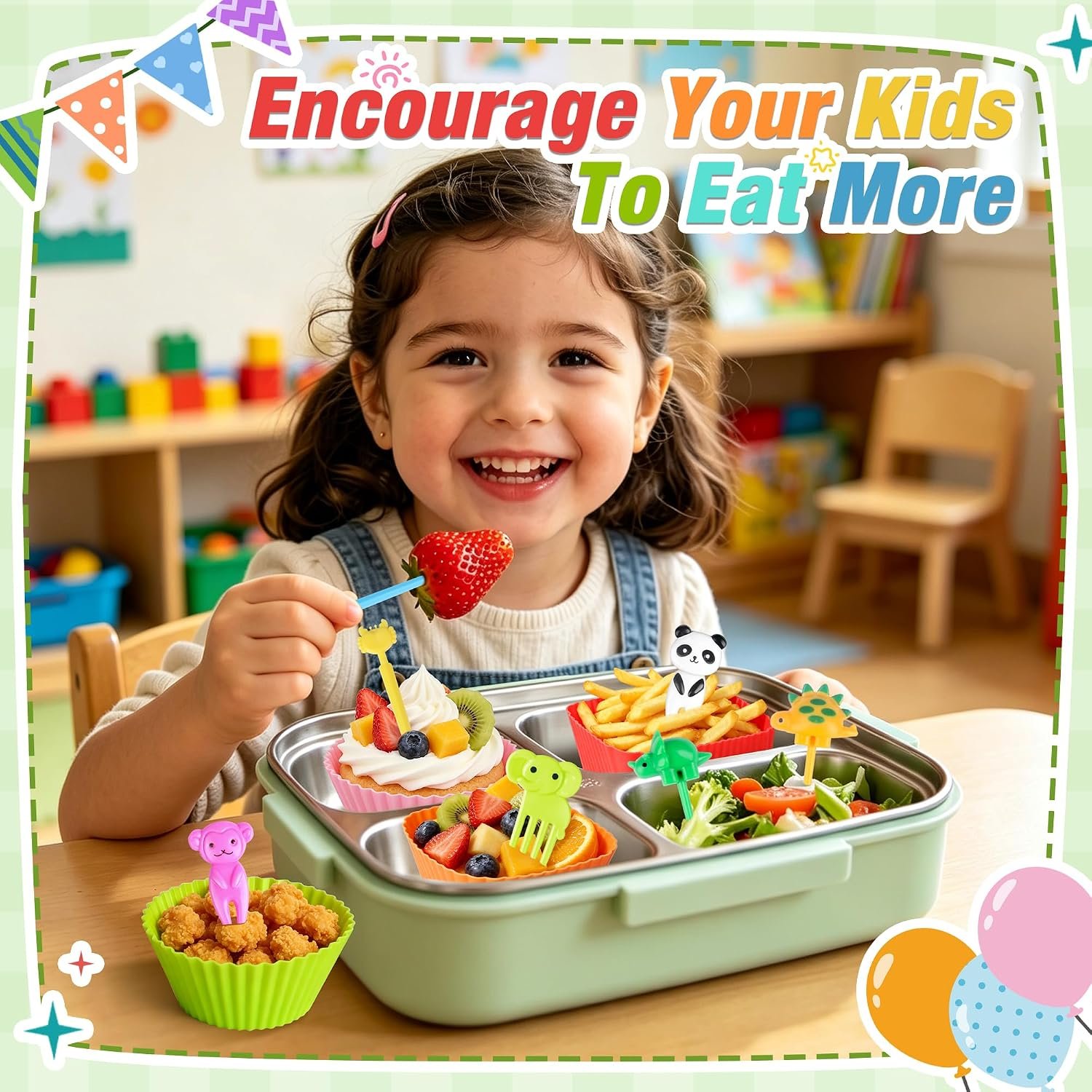 80PCS Silicone Lunch Box Dividers Kit, Cute Lunchbox Bento Box Accessories