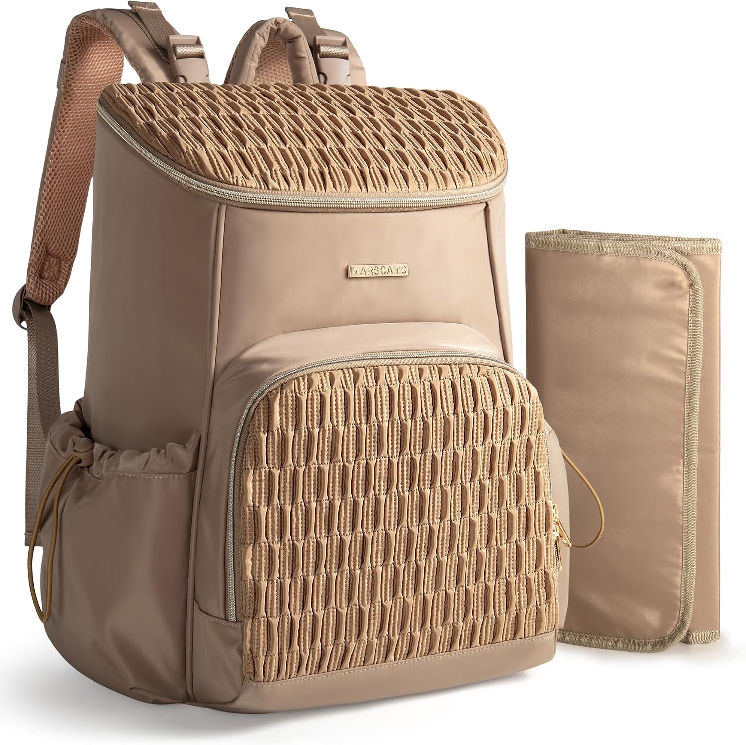 Marscamd Diaper Bag Backpack with Changing Pad, Large Baby Bag, Camel