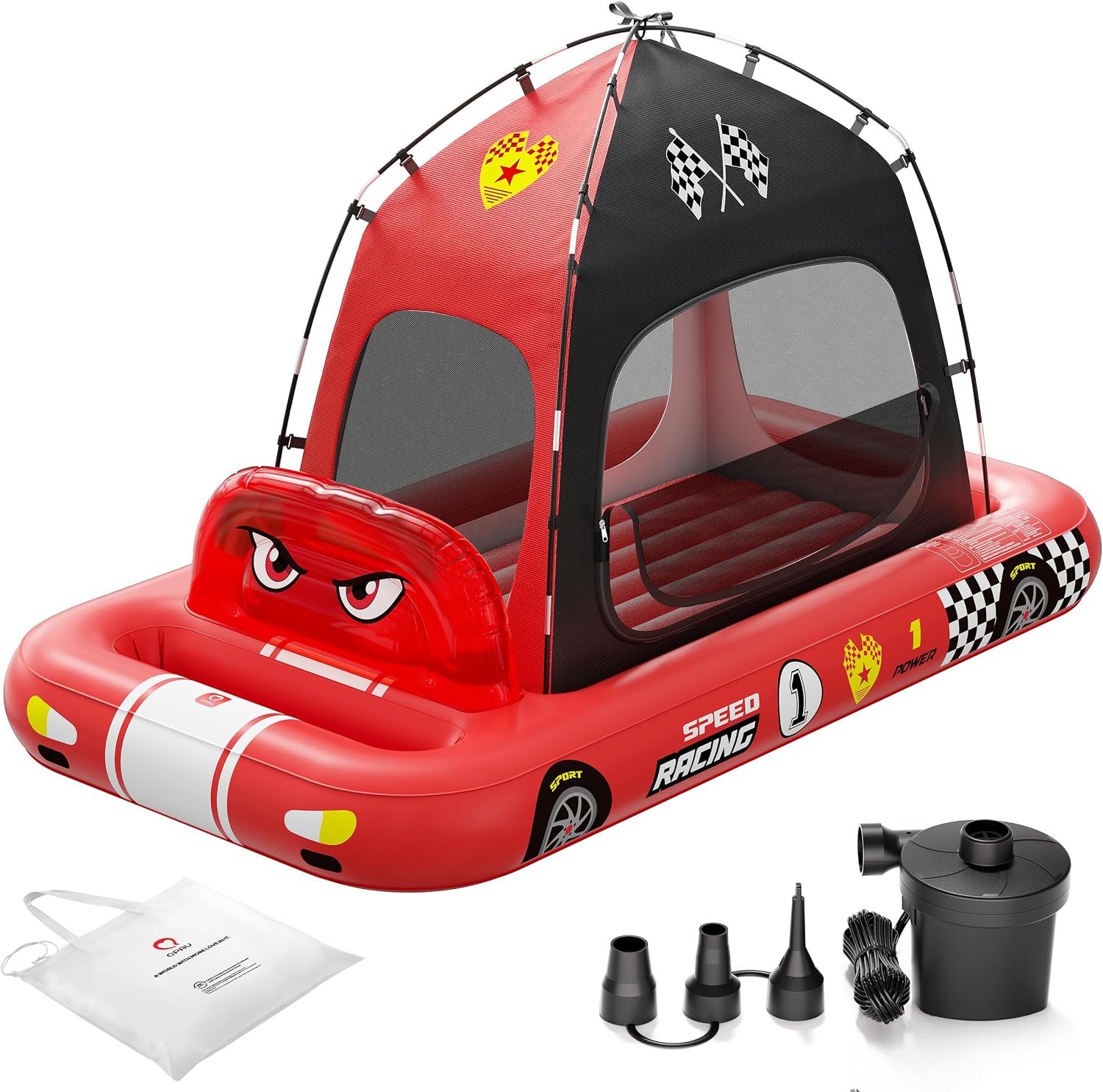 QPAU Inflatable Toddler Travel Bed with Tent & Fast Pump, Kid Air Mattress