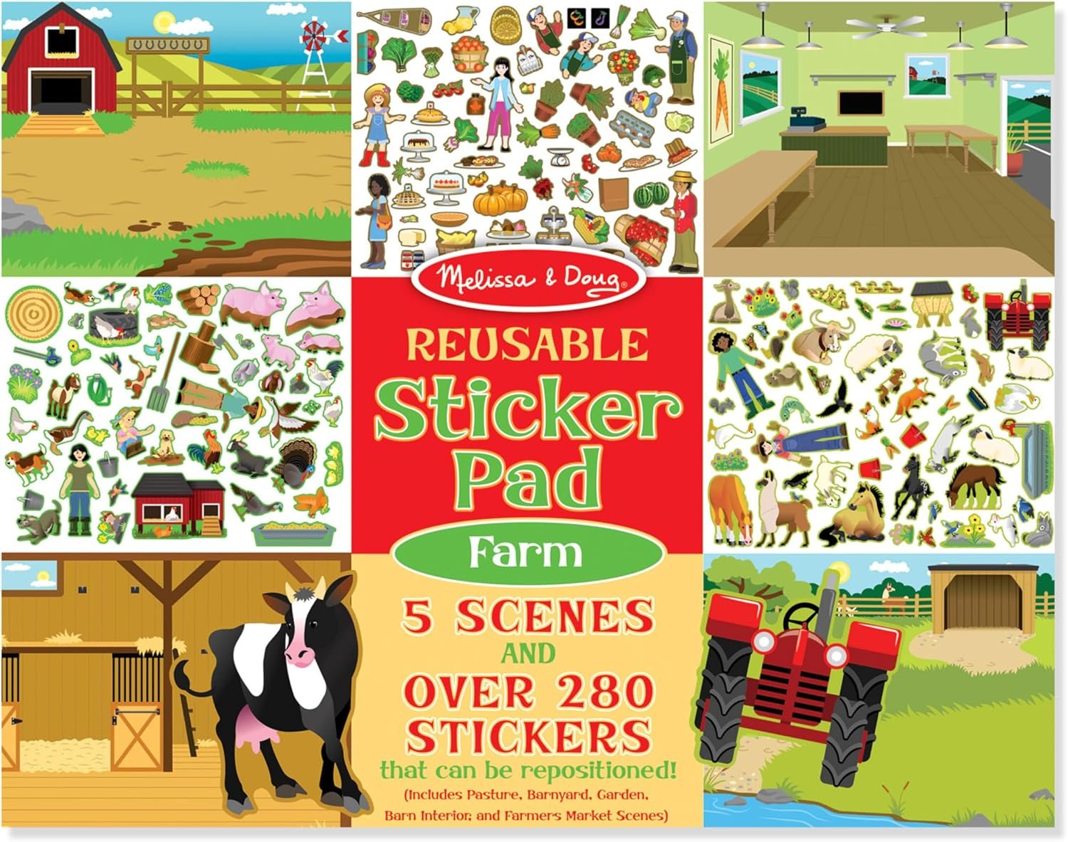 Melissa & Doug Reusable Sticker Pad Farm, 5 Scenes & 280+ Cling Stickers