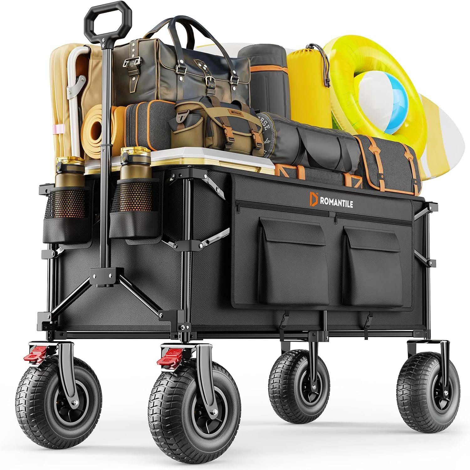 All-Terrain Wagon with 9×3.5IN Pneumatic Rubber Wheels for Sand & Gravel