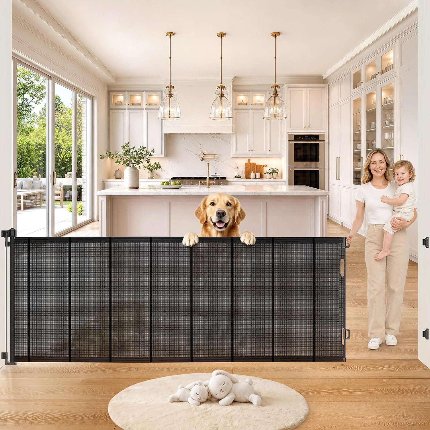 Pawtners Retractable Baby Gates, 34″ Tall Extends to 120″ Wide Dog Gate