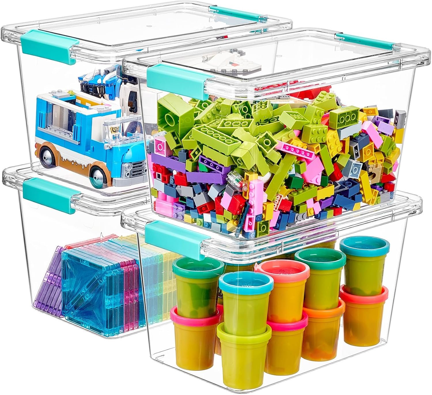 Vtopmart 4 Pack 5 Qt Clear Storage Bins with Lids for Toy & Craft Storage