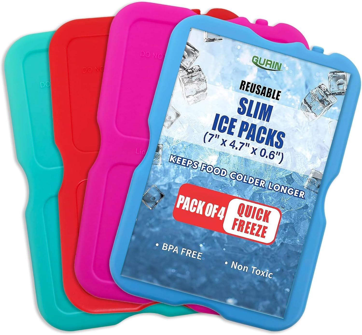 GURIN Reusable Ice Packs for Lunch Box/Coolers, Bag, or Backpack Coolers – Cold Up to 8-12 Hours Long Lasting for Camping Picnic, Outdoor Activities, Food Delivery