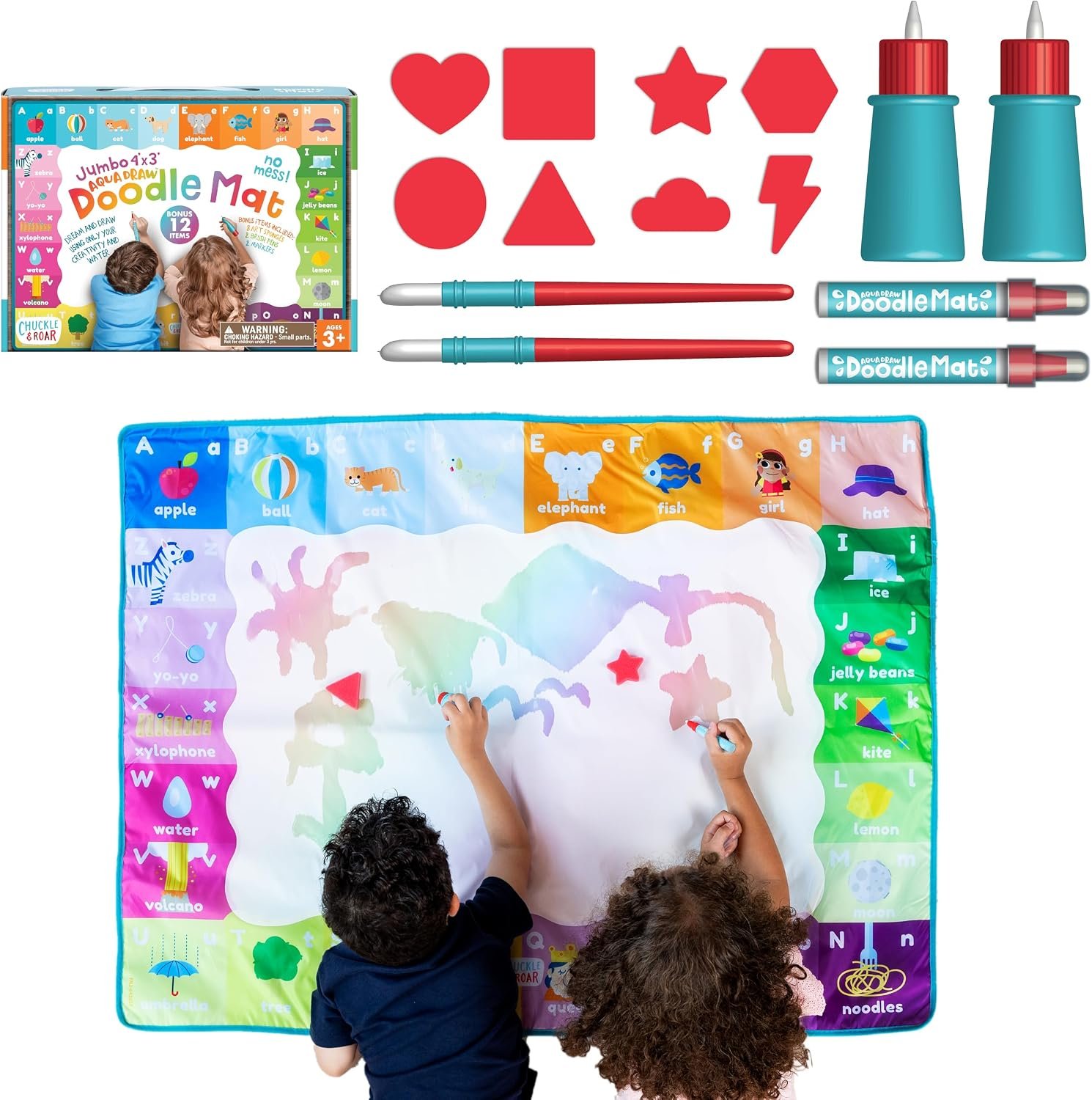 Chuckle & Roar Water Doodle Mat Set, Ages 4+, Mess Free Coloring, 48″ x 36″