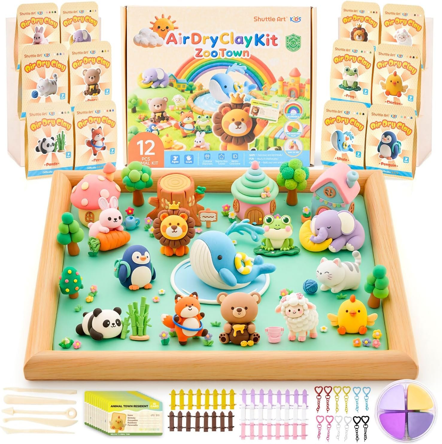 Shuttle Art Air Dry Clay for Kids – Zoo Town, 55 PCS Modeling Clay Kit with Sculpting Tools and Tutorials, Safe & Non-Sticky, Craft Gifts for Boys & Girls