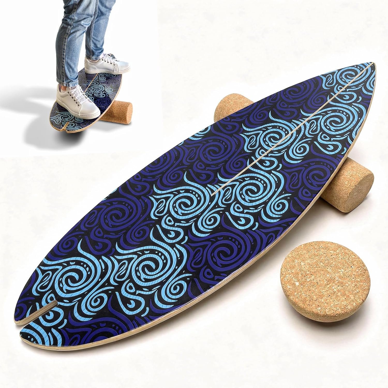 2026 NEW｜29″ Surf Balance Board for Kids & Adults｜MAX. 350lbs Balance Boards with Cork Roller & Half Ball｜0.6″ Wobble Board Trainer from Beginner to Advanced｜Wooden Slack Board