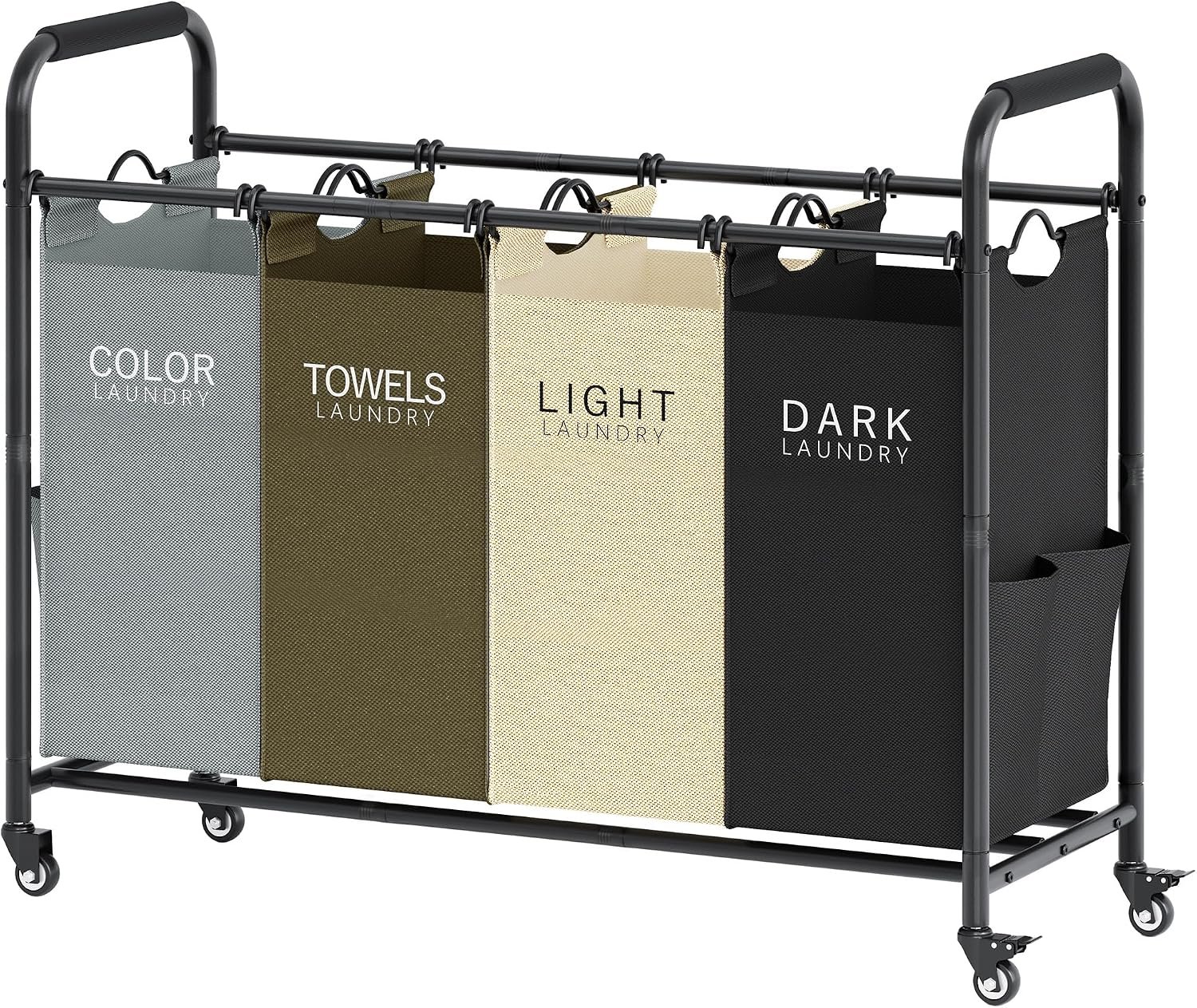 Tajsoon 4 Bag Laundry Sorter Cart, Laundry Sorter 4 Sections, 4 Colors
