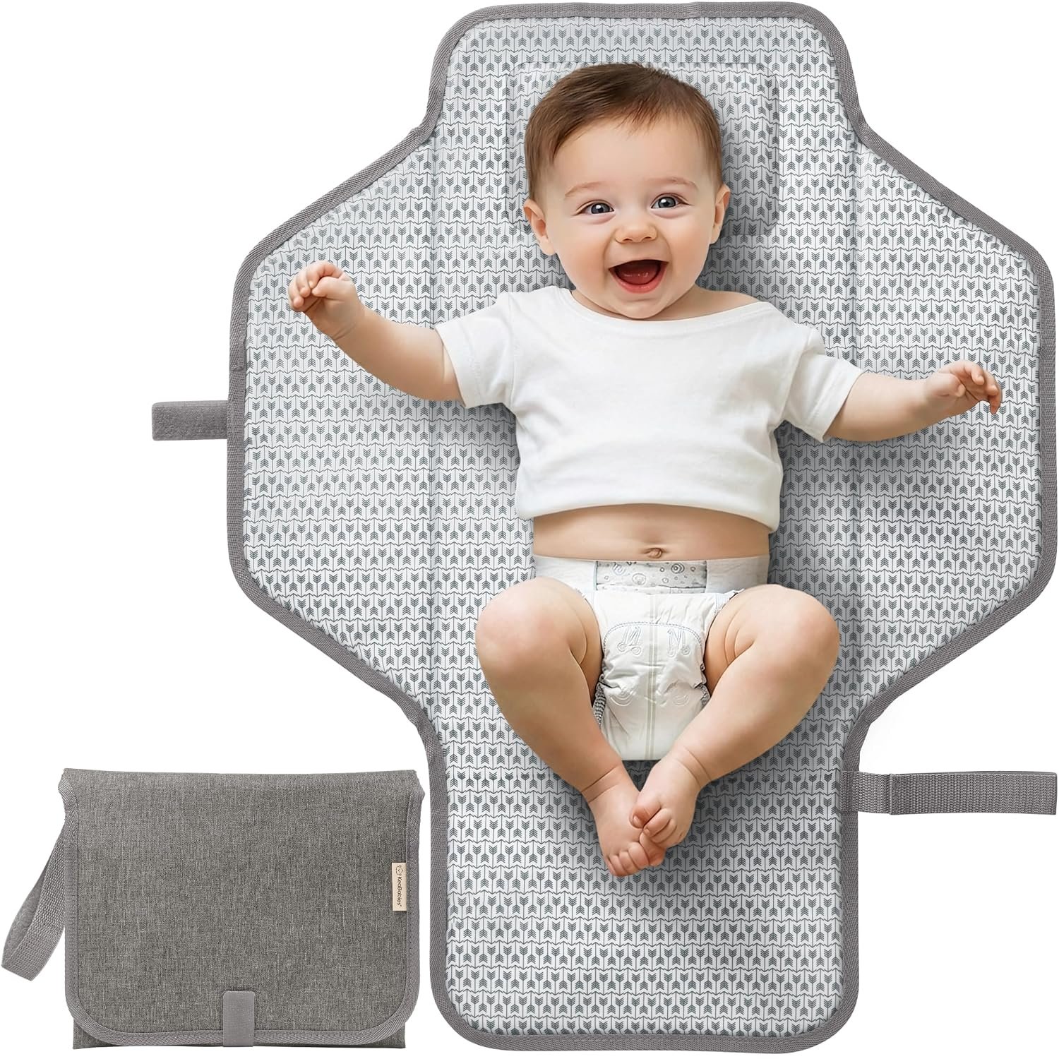 KeaBabies Portable Changing Pad for Baby, Travel Large 26×21 (Classic Gray)