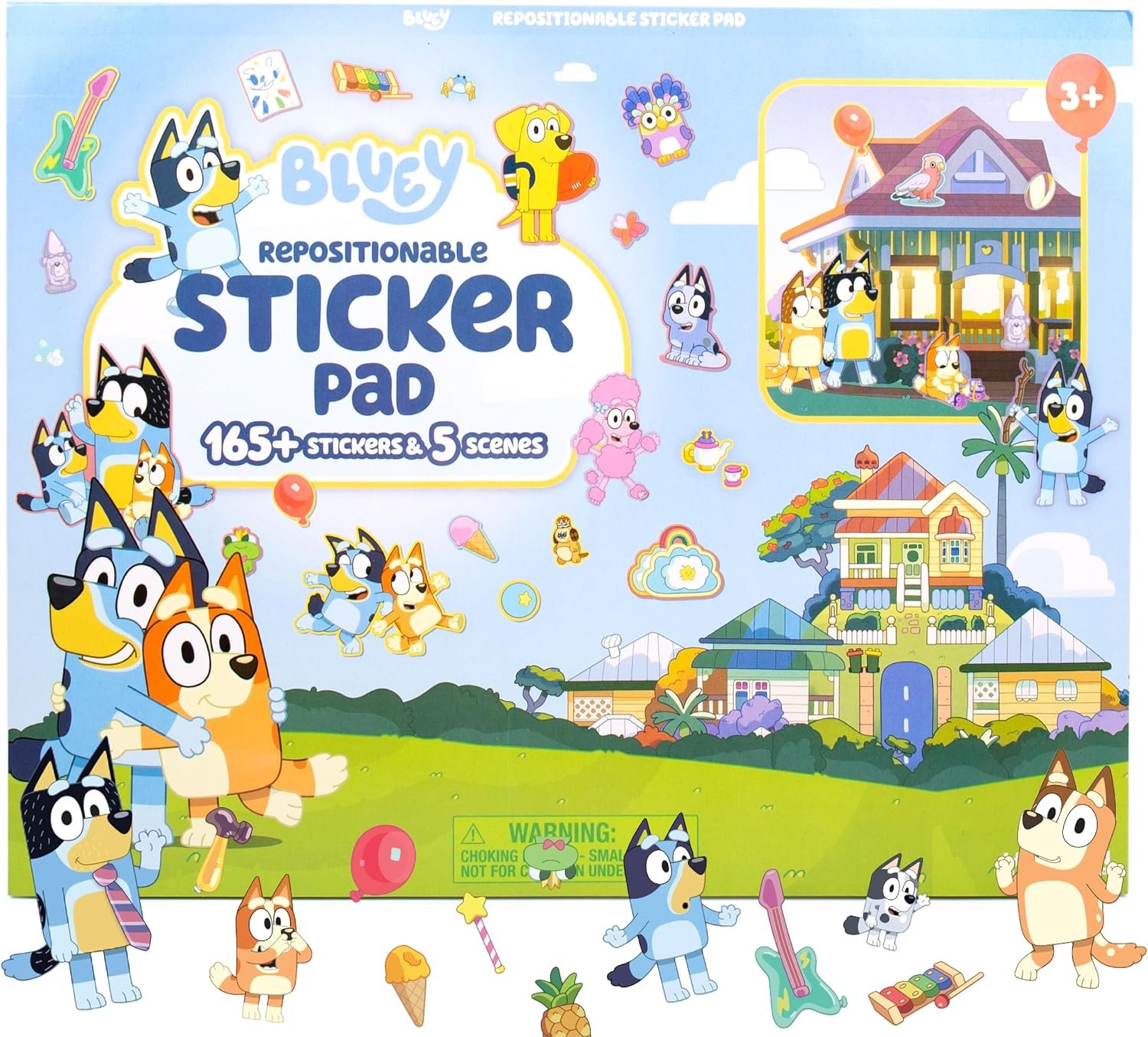 Bluey Repositionable Sticker Pad, Over 165 Removable Stickers & 5 Play Scenes, Jumbo Sticker Pad, Bluey Toys for Kids Ages 3 & Up