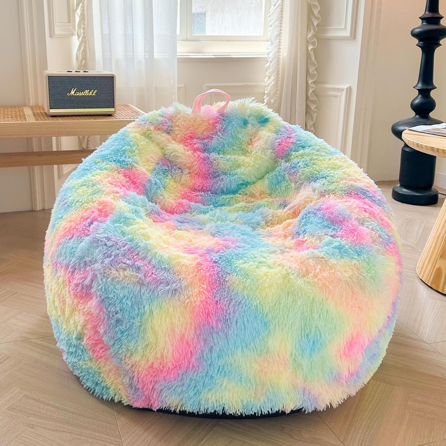 XeGe Comfy Fluffy Faux Fur Bean Bag Chair Cover(No Filler), Rainbow
