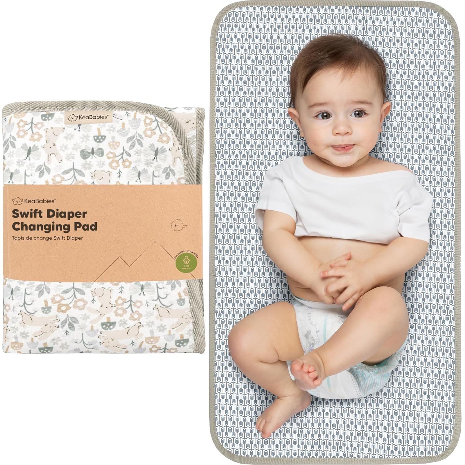 KeaBabies Portable Diaper Changing Pad, Easy Wipe Clean, 25×13 (Prairie)