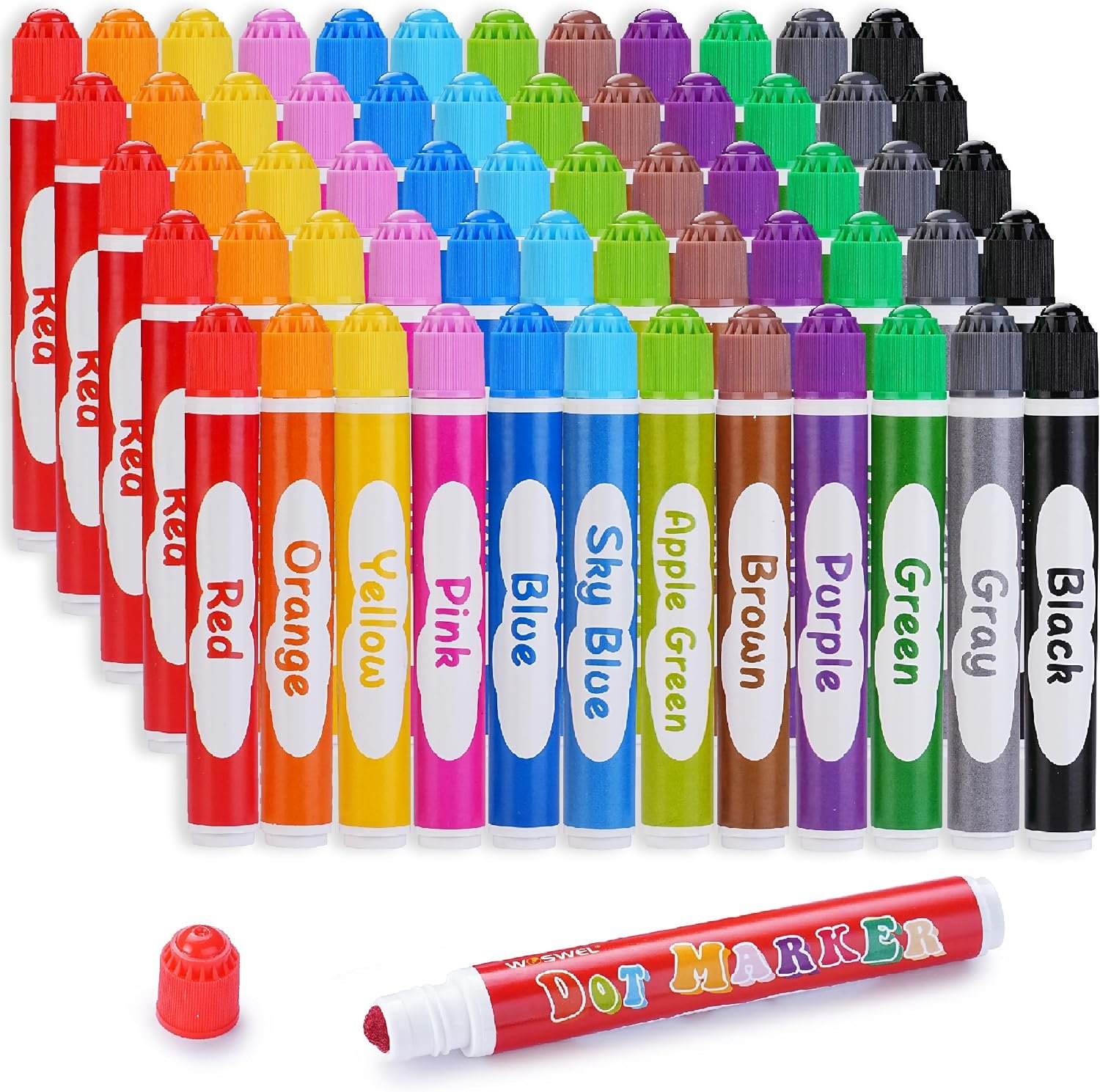 WOSWEL Dot Markers, 60 Pack 12 Assorted Colors Washable Dot Paint Markers