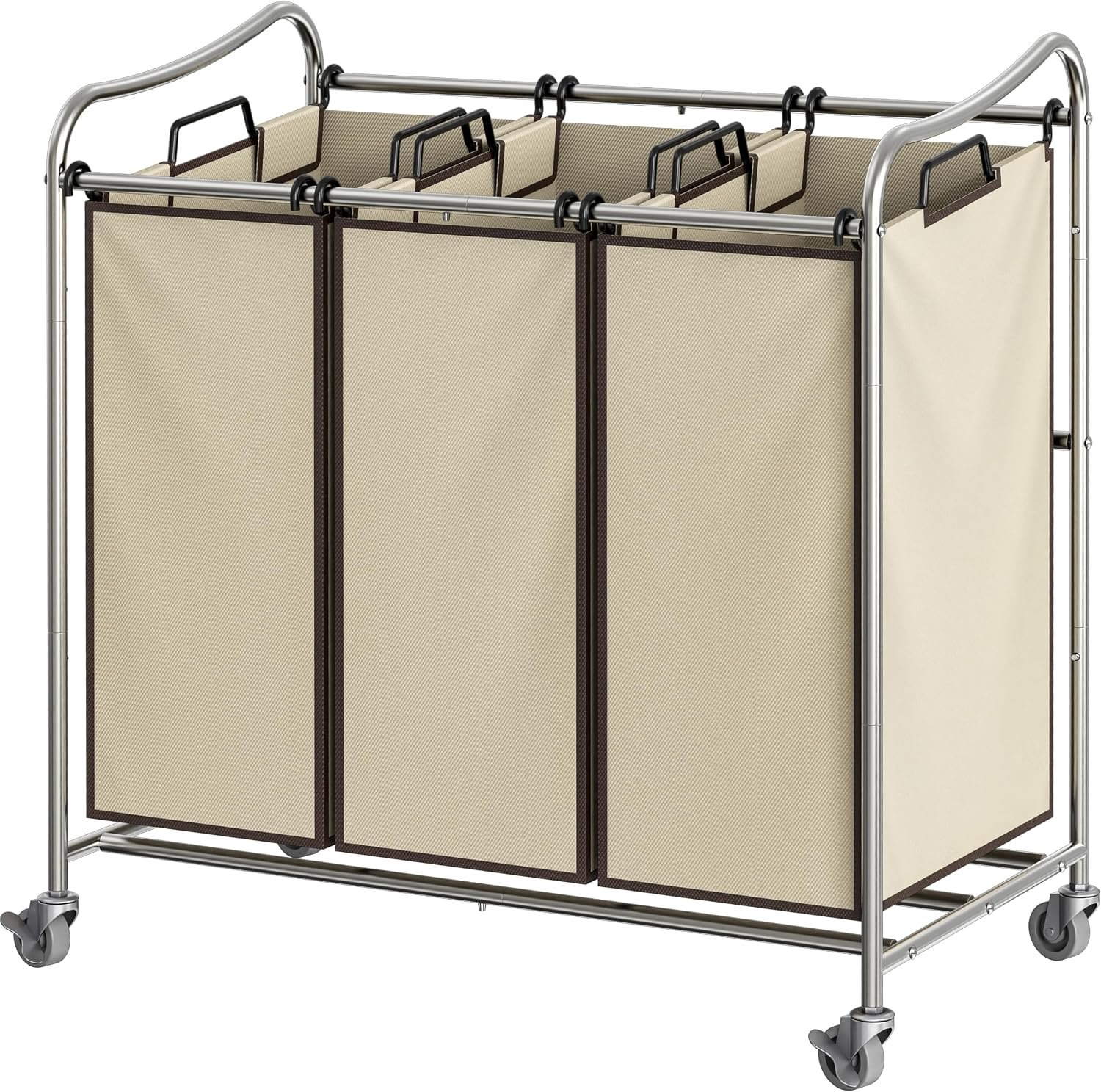 Simple Houseware Heavy Duty 3-Bag Laundry Sorter Rolling Cart, Chrome