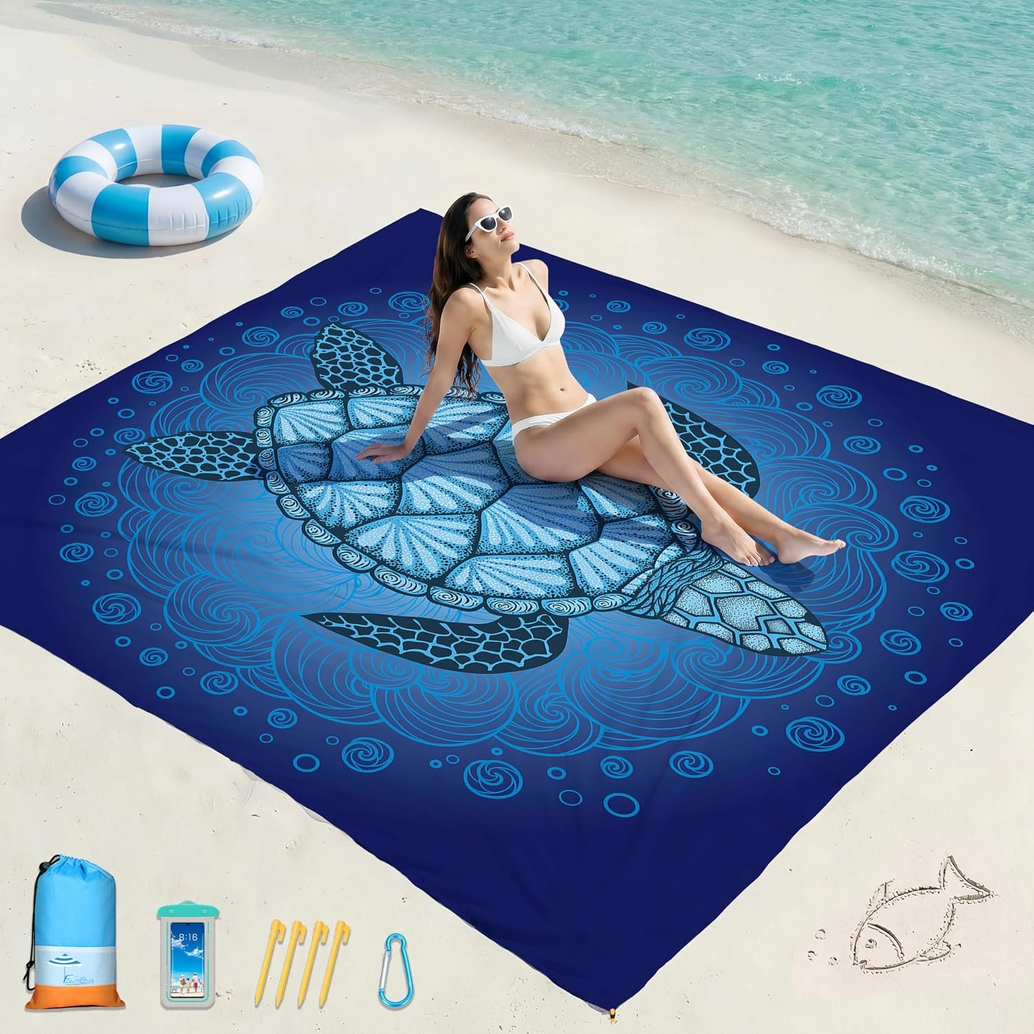Beach Blanket Waterproof Sandproof 78”X81”/10’X9′ Oversized Big Blanket