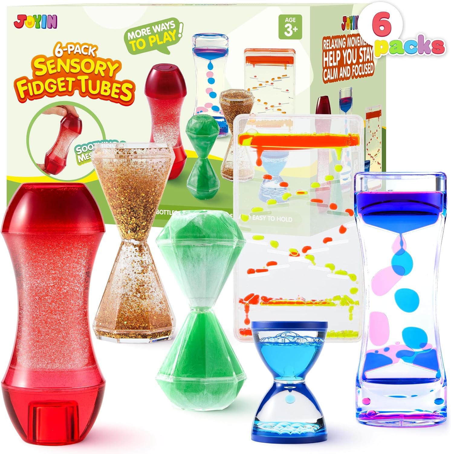 JOYIN 6 Pcs Sensory Toys for Kids with Autism, Sensory Tubes, Calming Corner Items Kids, Stress Relief Fidgets for Classroom Prizes Must Haves, Back to School Gifts