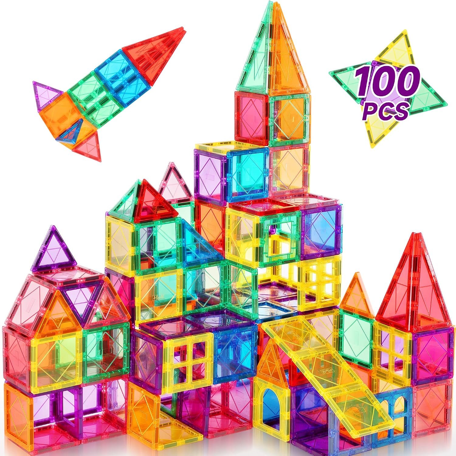 Mruikeny 100PCS Magnetic Tiles Kids Toys – Magnetic Building Blocks